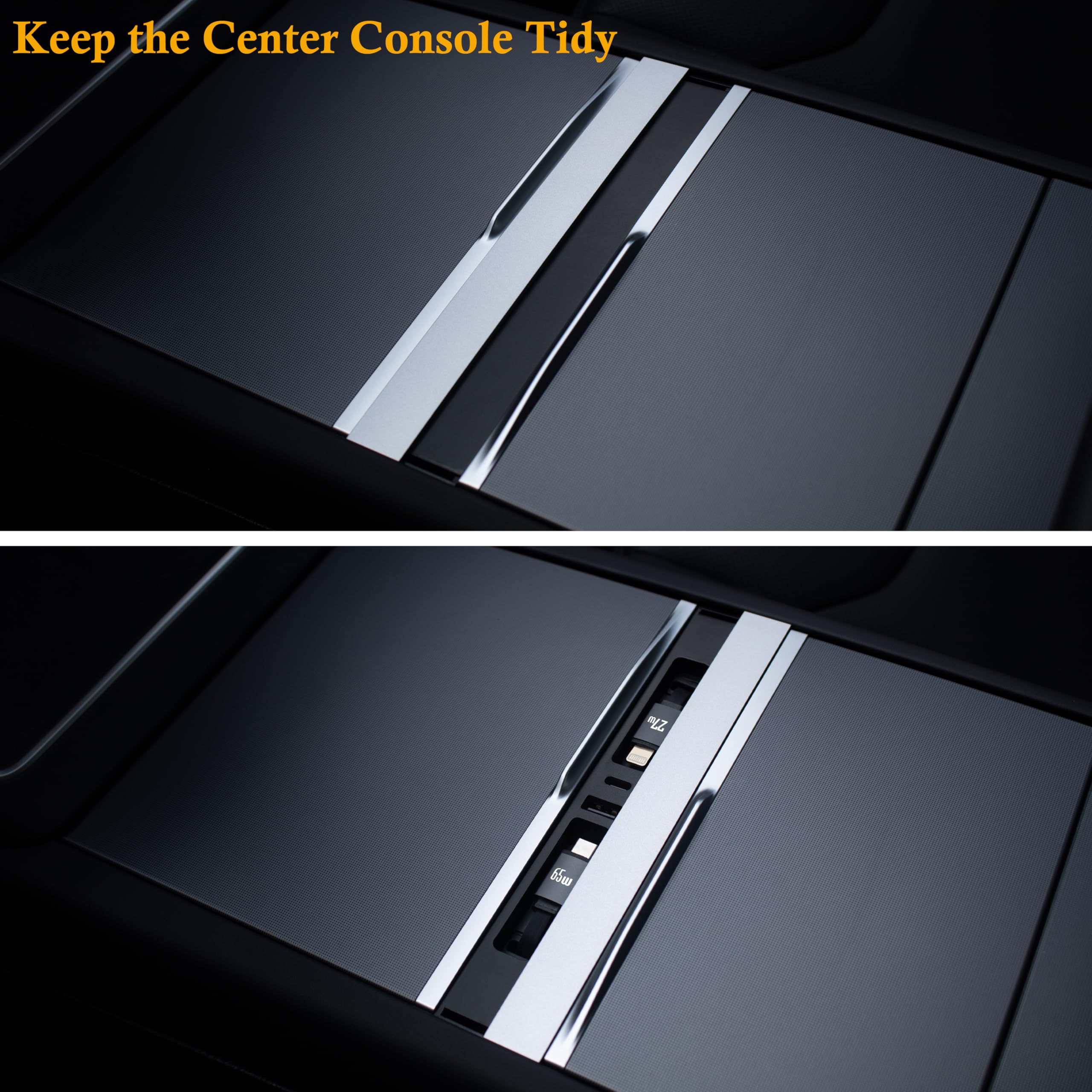 Ładowarka samochodowa USB do konsoli środkowej Tesla z szybkim ładowaniem, wysuwanymi kablami, ładowarką do telefonu, akcesoria do stacji dokującej (do modelu Y 2025-2026 i modelu 3 2024
