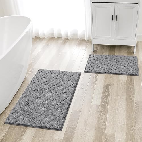 Miniatura 7 de HOMEIDEAS Juego de 2 alfombras de baño, extra suaves, peludas, absorbentes, antideslizantes, lavables a máquina, tapetes de baño para baño, bañera y