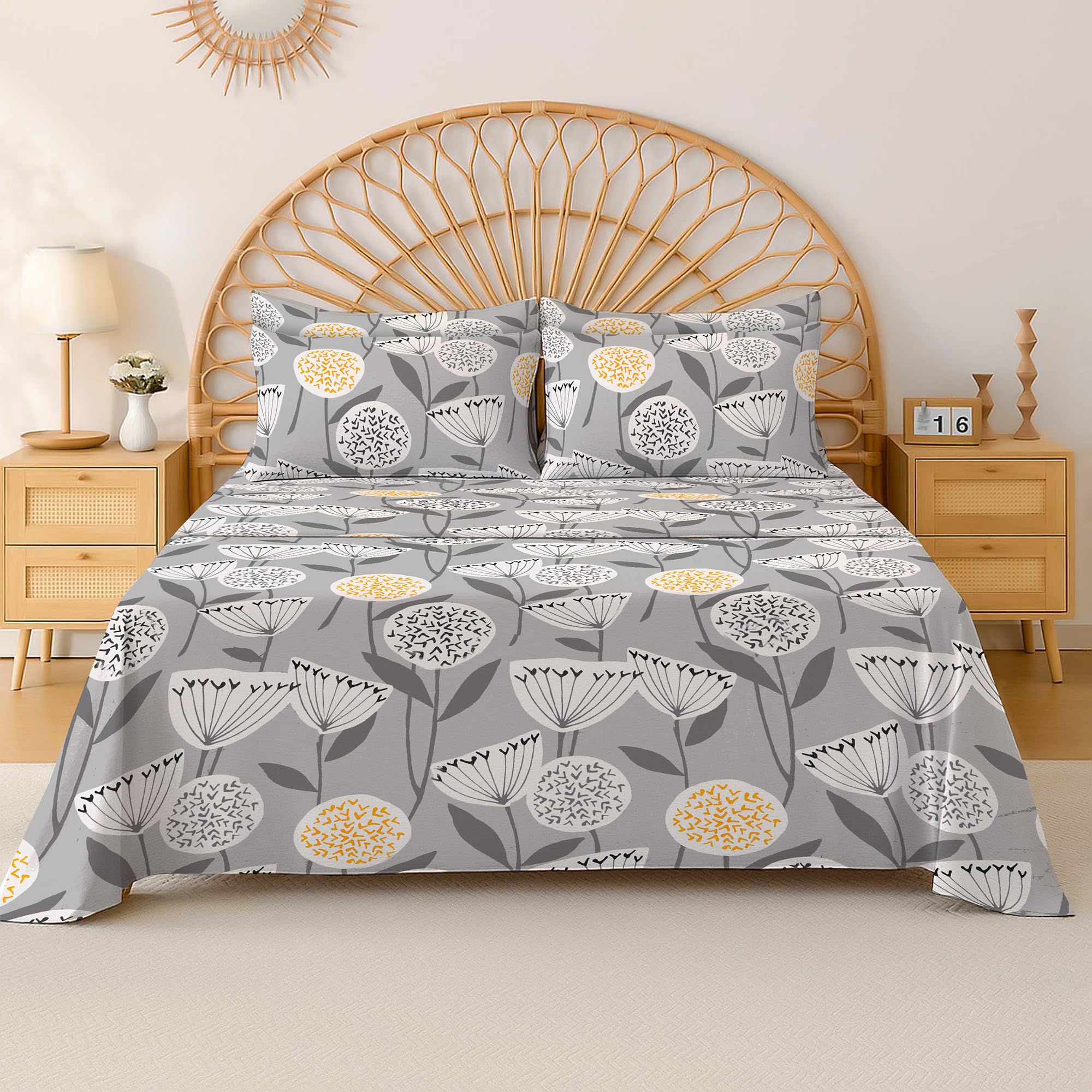 Cotton Comfort Bedding 100% Egyptian Cotton 400 Thread Count Printed Floral Flat Sheet – Soft, Breathable Bedding for Comfortable Sleep – Single, Small Double, Double & King Sizes