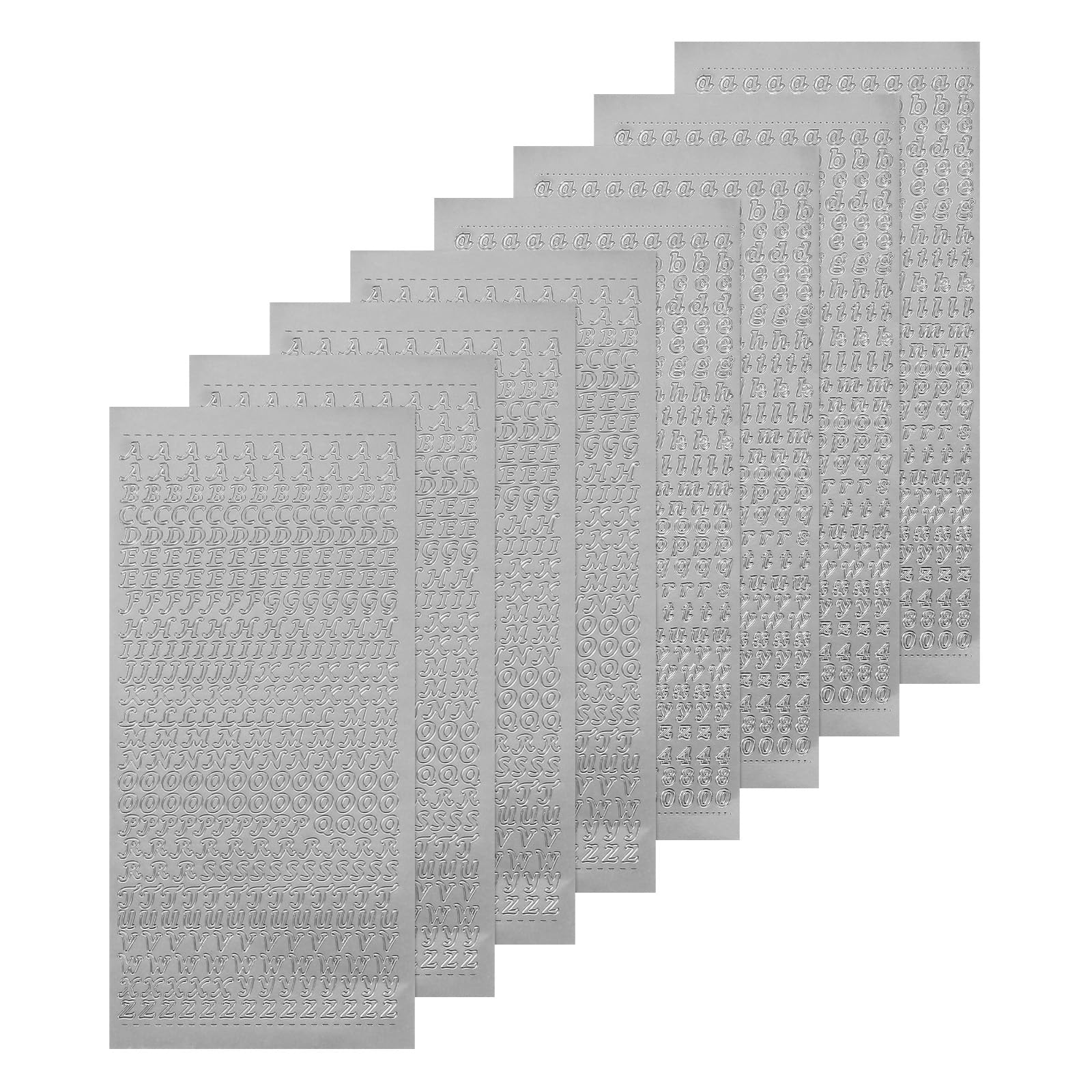 QUARKZMAN 8 Hojas de Pegatinas de Letras del Alfabeto con Purpurina, Vinilo Impermeable 3D Pequeñas Mayúsculas y Minúsculas de A a Z Autoadhesivas, Plata