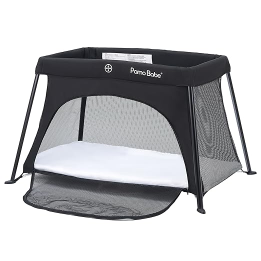 Pamo Babe Travel Crib Lightweight Baby Playard with Mattress Compact Play Yard with Detachable Legs