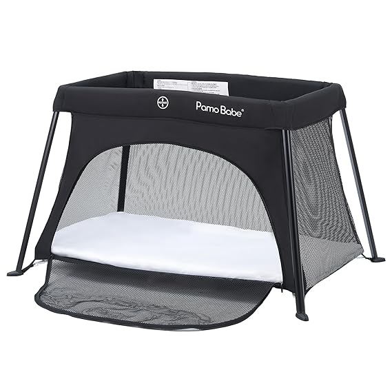 Pamo Babe Travel Crib Lightweight Baby Playard with Mattress Compact Play Yard with Detachable Legs