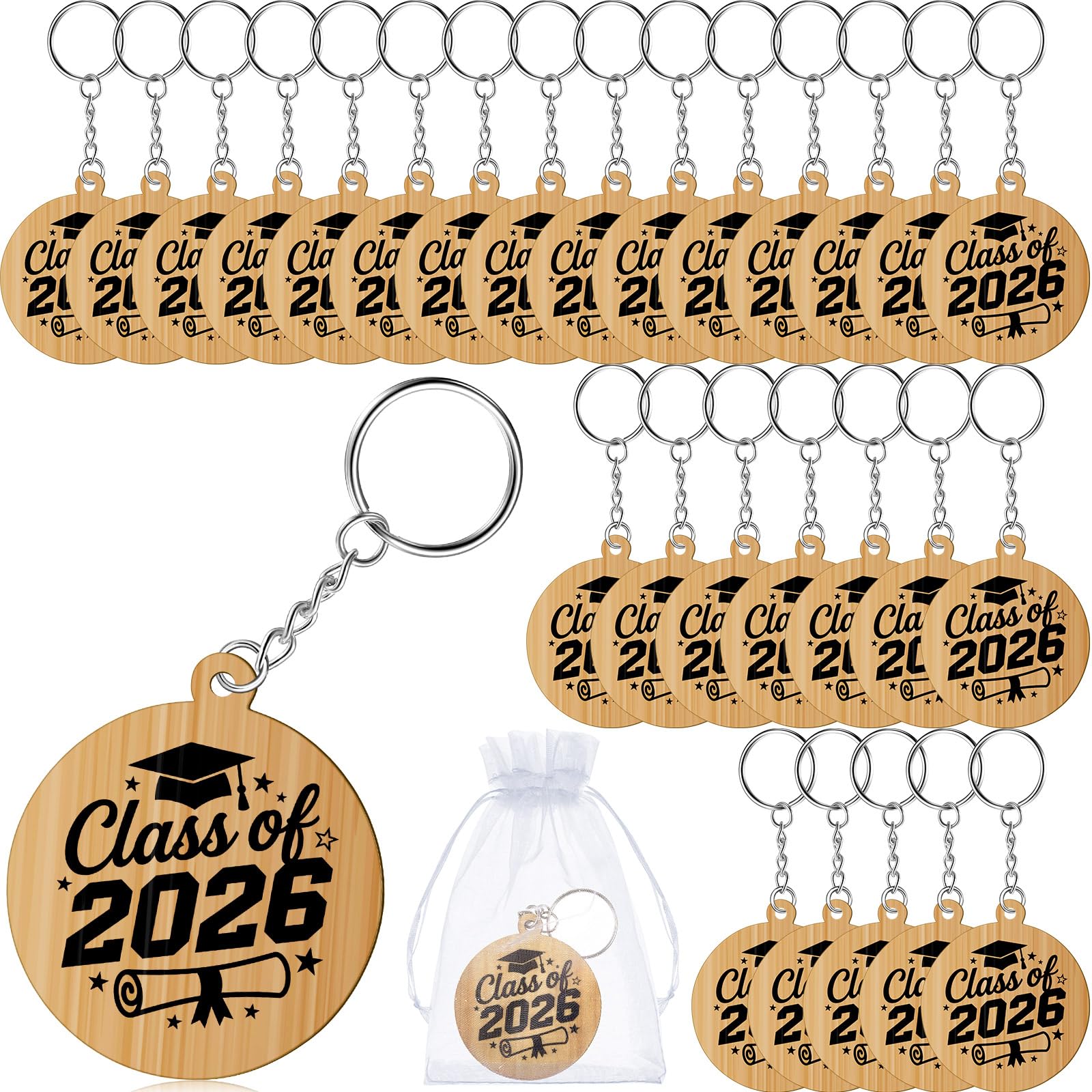 Namalu 30 Pieces School Leaver round Keyring Gifts Class End of Term Token Favor Teacher to Pupil Leaving Gift Class of 2026 End of Term Gifts for Children Wooden Token