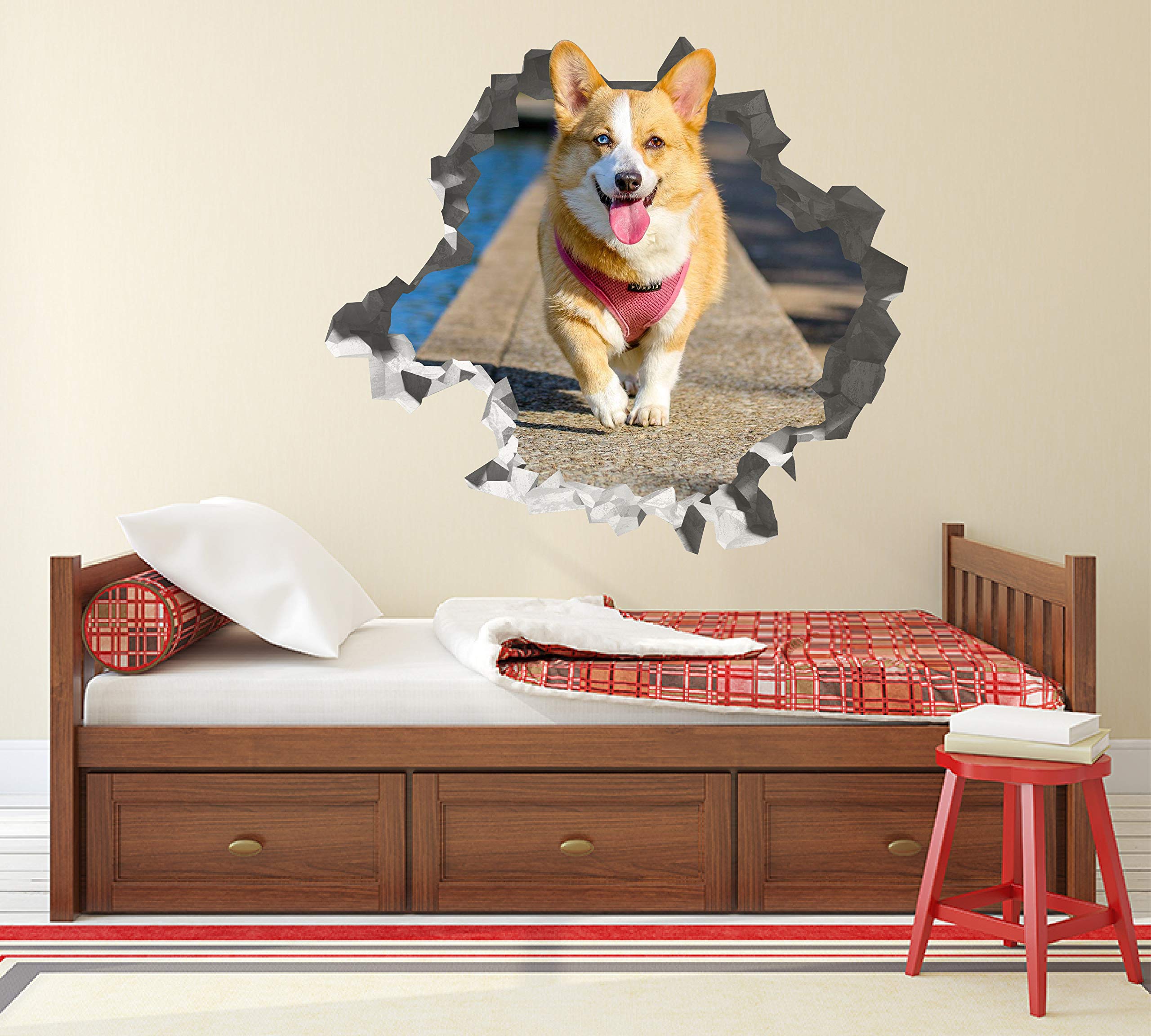 Cachorro Corgi Pegatina - Calcomania Animales - Decoración de Cuartos Niños - Sticker de Perros - Decoración Infantil - JS368 (Gigante: 127 cm x 117 cm)