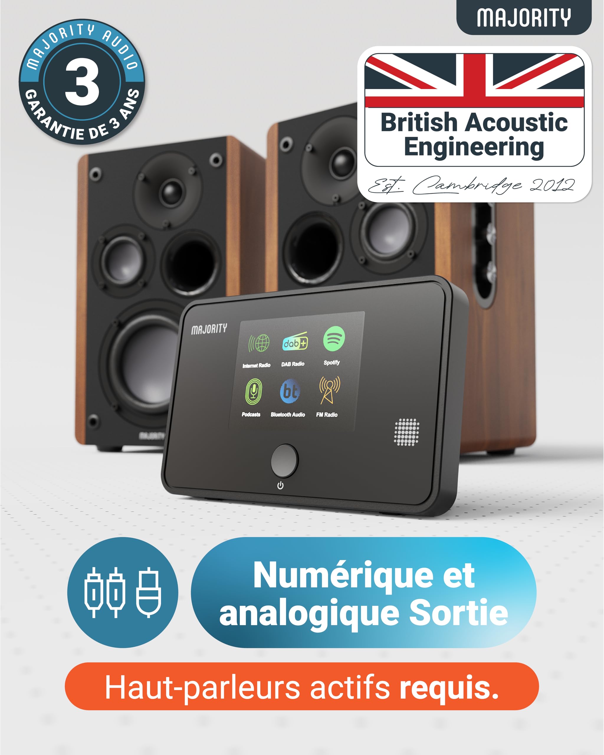 Tuner Radio Internet WiFi | Adaptateur Radio Dab Plus | Spotify Connect et Podcasts | Bluetooth 5.2 Tuner Dab pour Chaine HiFi | Affichage en Couleur, Télécommande Incluse | MAJORITY Robinson