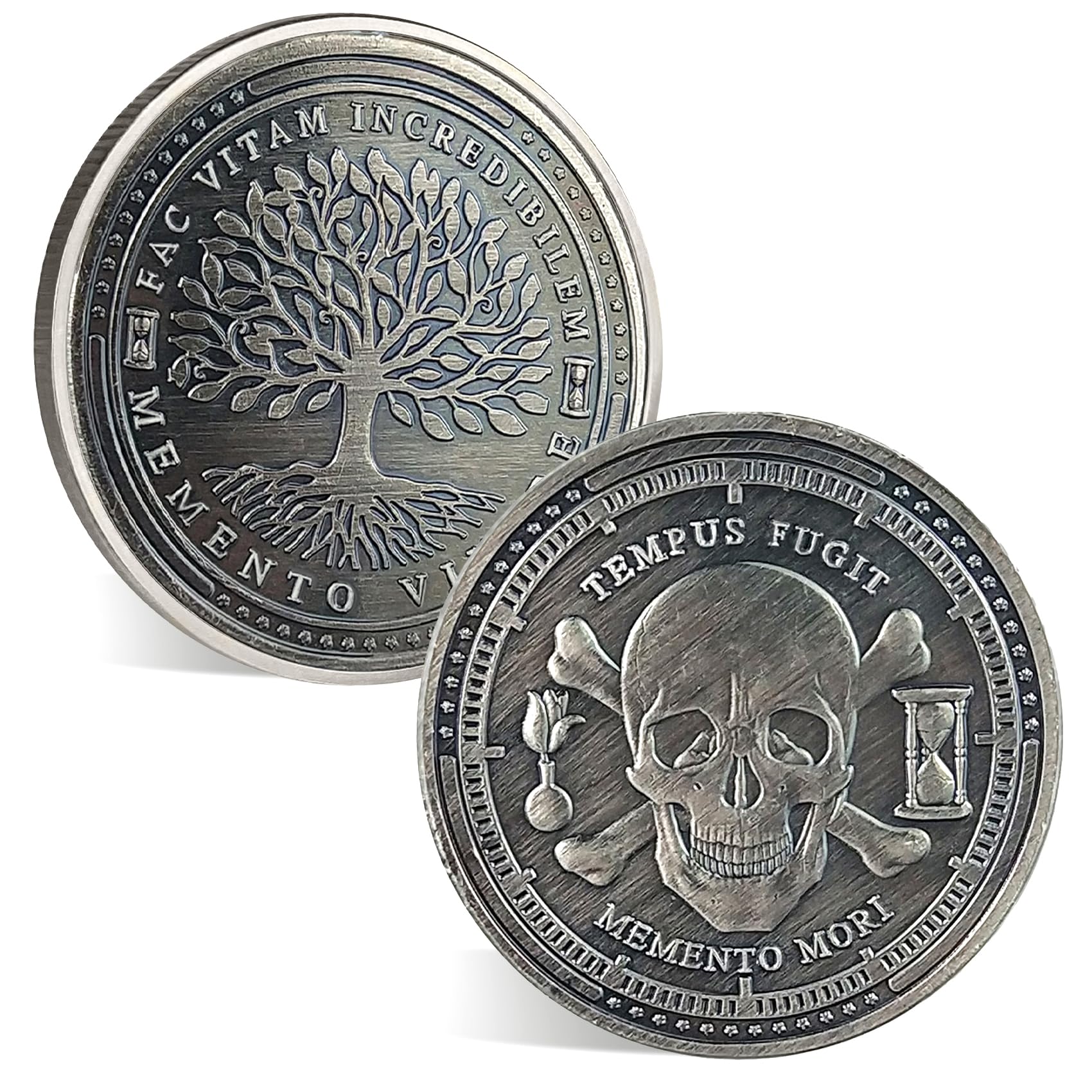 ACGZQY Memento Mori Coin - Tree of Life Memento Vivere Coin Skull Stoic Reminder Sobriety Token DEC Cool Recovery Medallion Gifts
