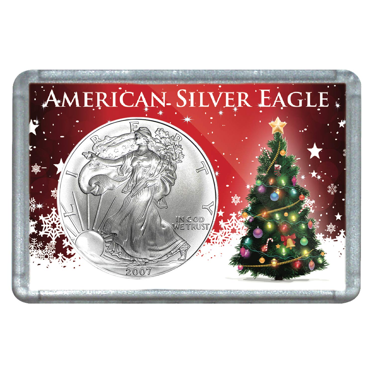 USA 2007 $1 American Silver Eagle Coin with Christmas Tree Design Holiday Holder