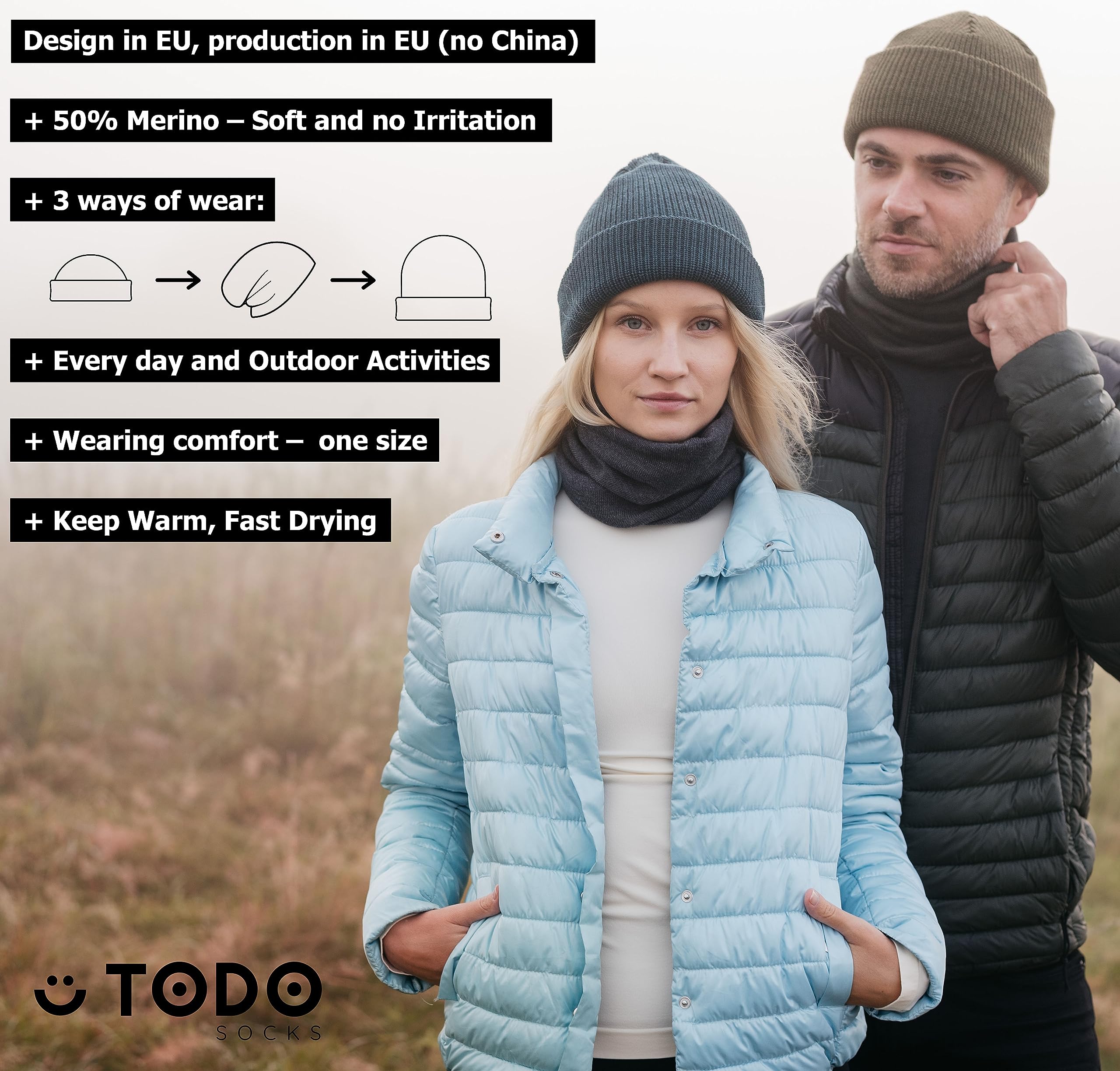 TODO Bonnet Merino. Chaud, Doux, Confortable pour Les journées Froides, Tous Les Jours, à l'extérieur 100% Merino Le Bonnet en Laine Vous Garde au Chaud Aussi Bien pour Les Hommes Que pour Les Femmes