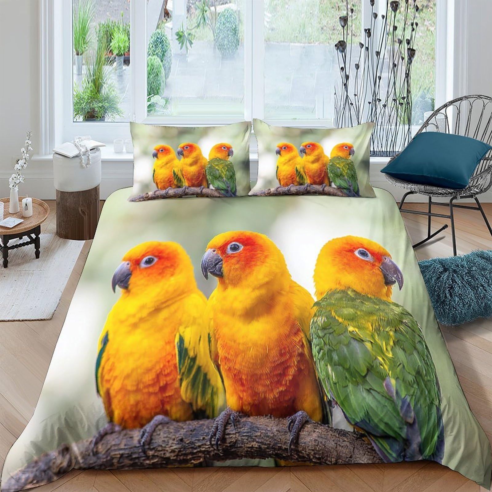 Ctjqhvkz Style-6 3D Printed Parrot Art Fitted Sheet Microfiber Soft Breathable Tropical Bird Mattress Cover For Bedroom Guest Room Decor Single（135X200cm）