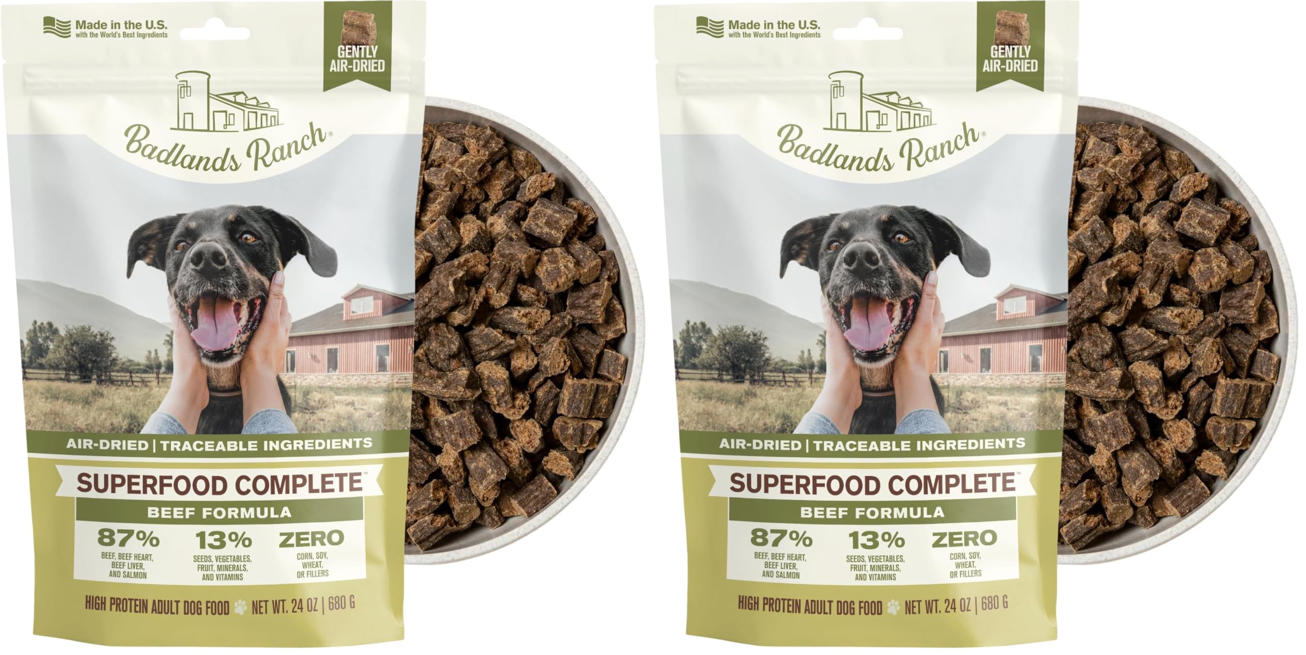 BADLANDS RANCH by Katherine Heigl – Superfood Complete Air-Dried Beef Dog Food – High Protein with Superfoods for Daily Wellness &amp; Consistent Nutrition – 24 oz (Pack of 2)