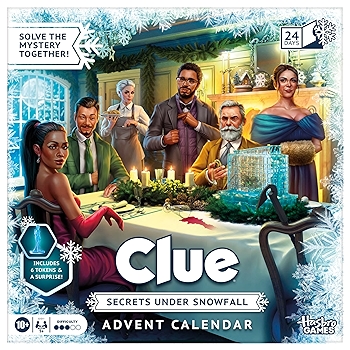 Clue Advent Calendar: Secrets Under Snowfall - Family Mystery Game with Winter Tokens