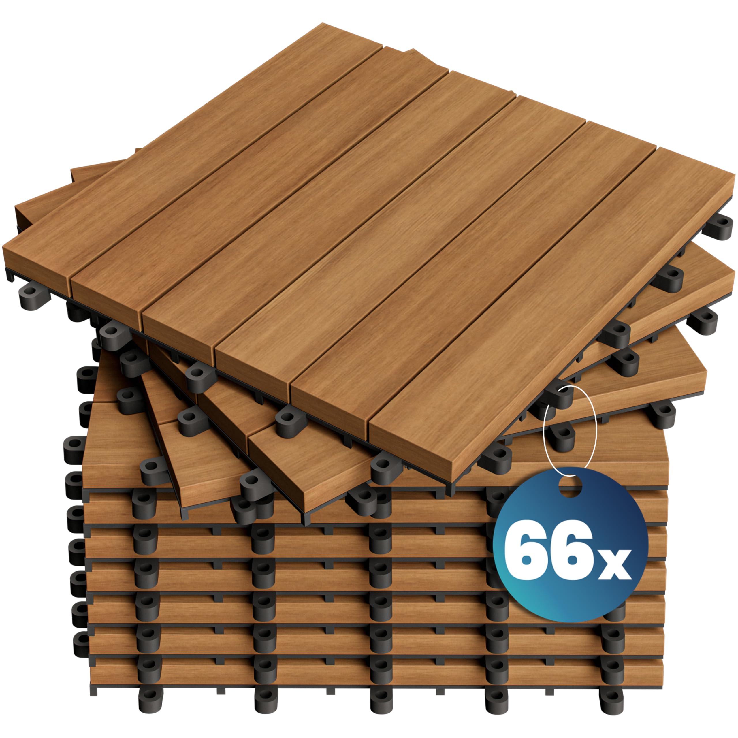 CASARIA® 66x Dalles bois clipsables 30x30cm bois d'acacia | certifié FSC®, bois d'acacia pré-huilé, dalles 30x30cm, fixation par clips, système de drainage, résistant aux intempéries