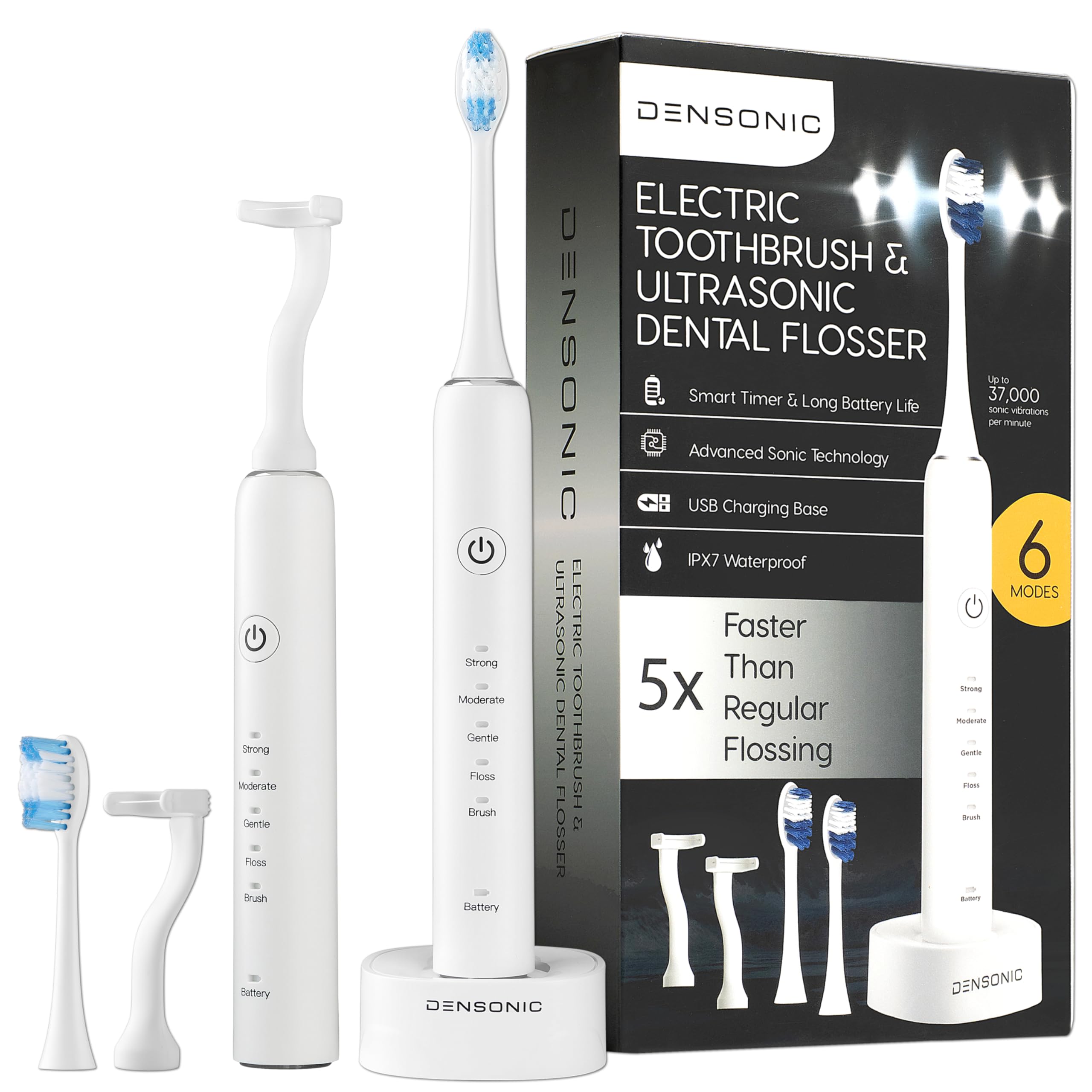 Electric Toothbrush and Flosser Combo Kit | Deep Clean Rechargeable Toothbrush | Easy Gliding Dental Floss for Gentle Gum Care | Cordless Sonic Power | 6 Cleaning Modes | White-image-23