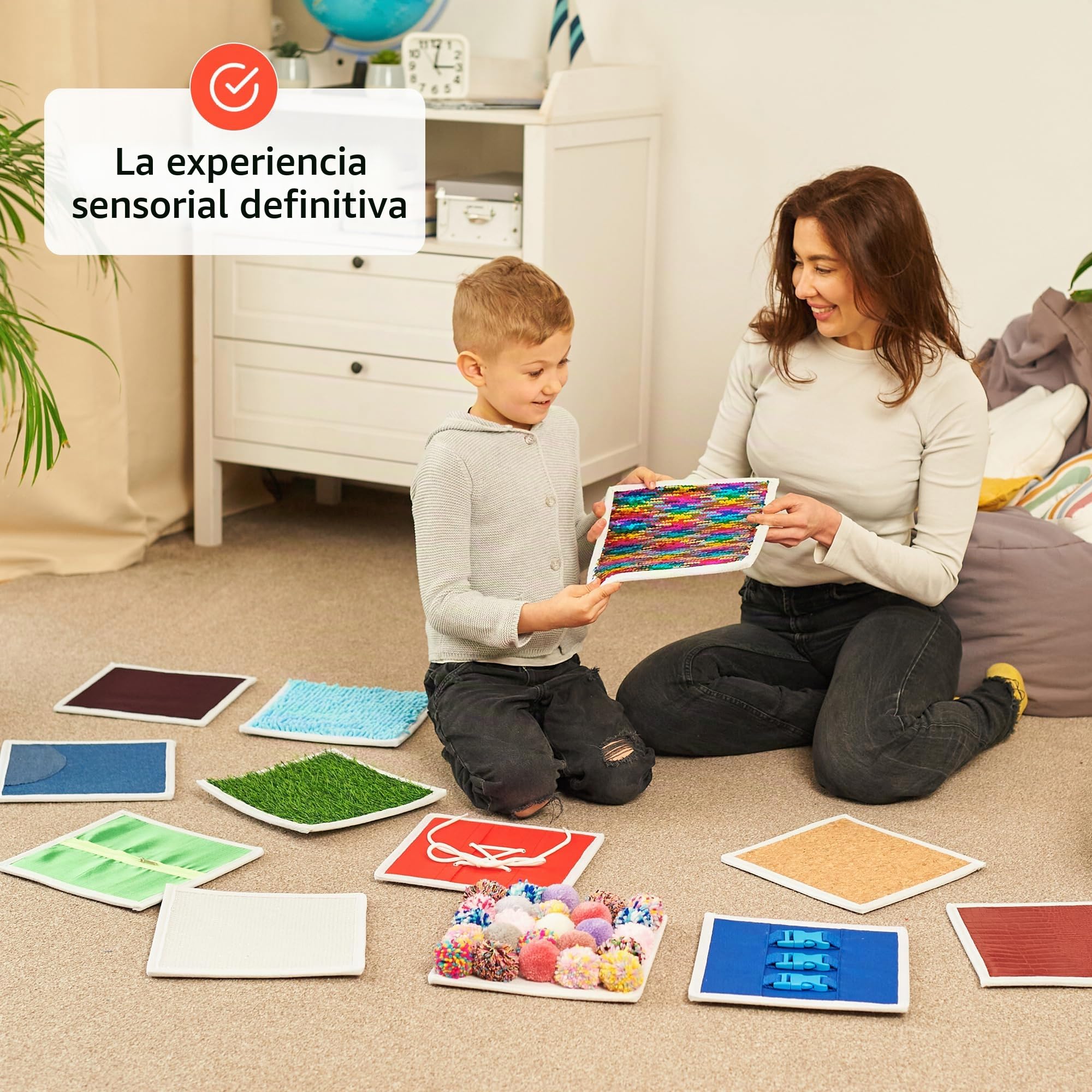 Alfombras sensoriales | Baldosas sensoriales | Para niños con necesidades especiales | Panel táctil | Juguetes para trastornos sensoriales | Cuadrados sensoriales | Rincón acogedor | 12 piezas