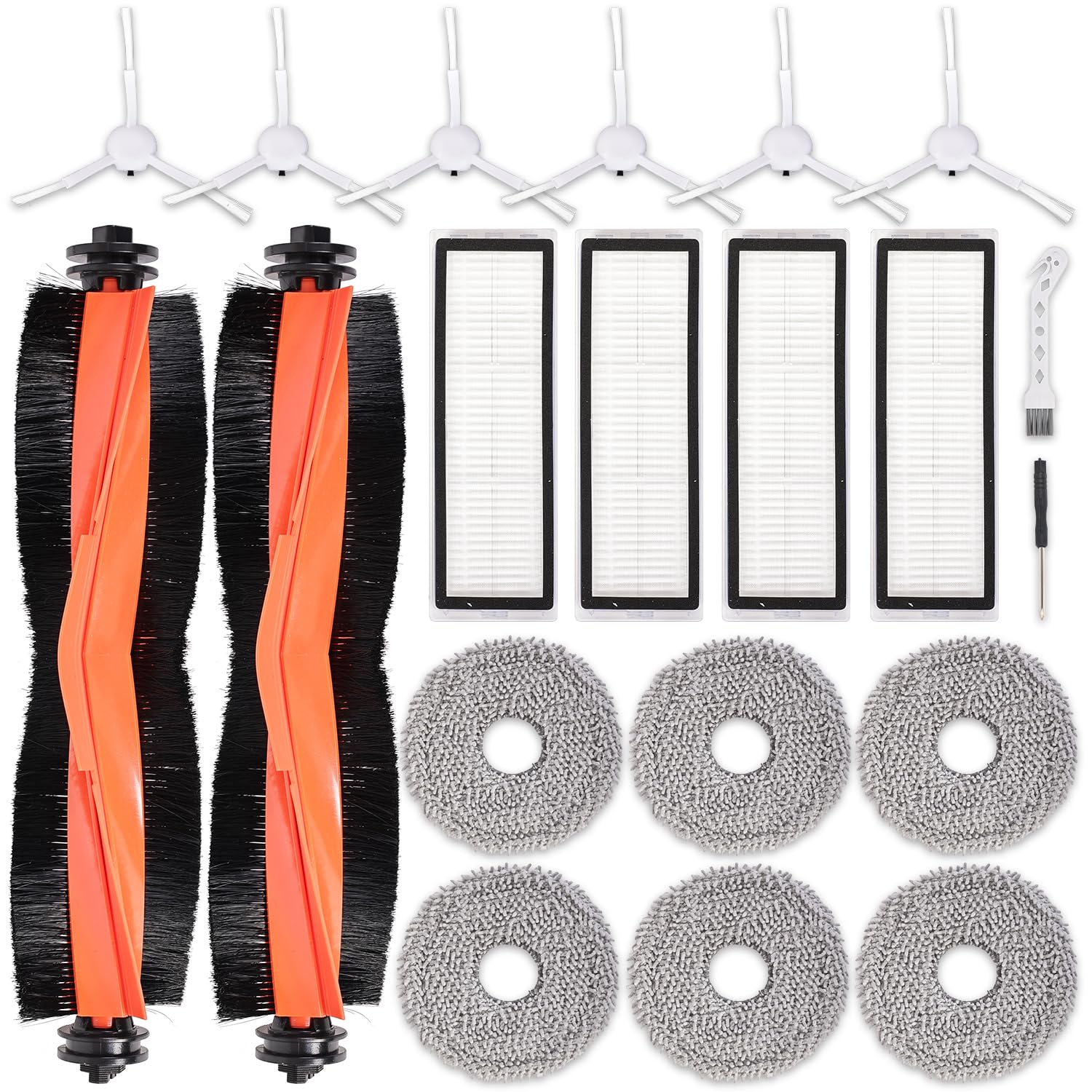 20 Piezas Accesorios para Xiaomi X20+/X10+, Repuestos para Dreame L10 Ultra | L10s Ultra con 2 Cepillos Principales, 4 Filtros, 6 Paños Mopa, 6 Cepillos Laterales, 1 Destornillador, 1 Cepillo Limpieza