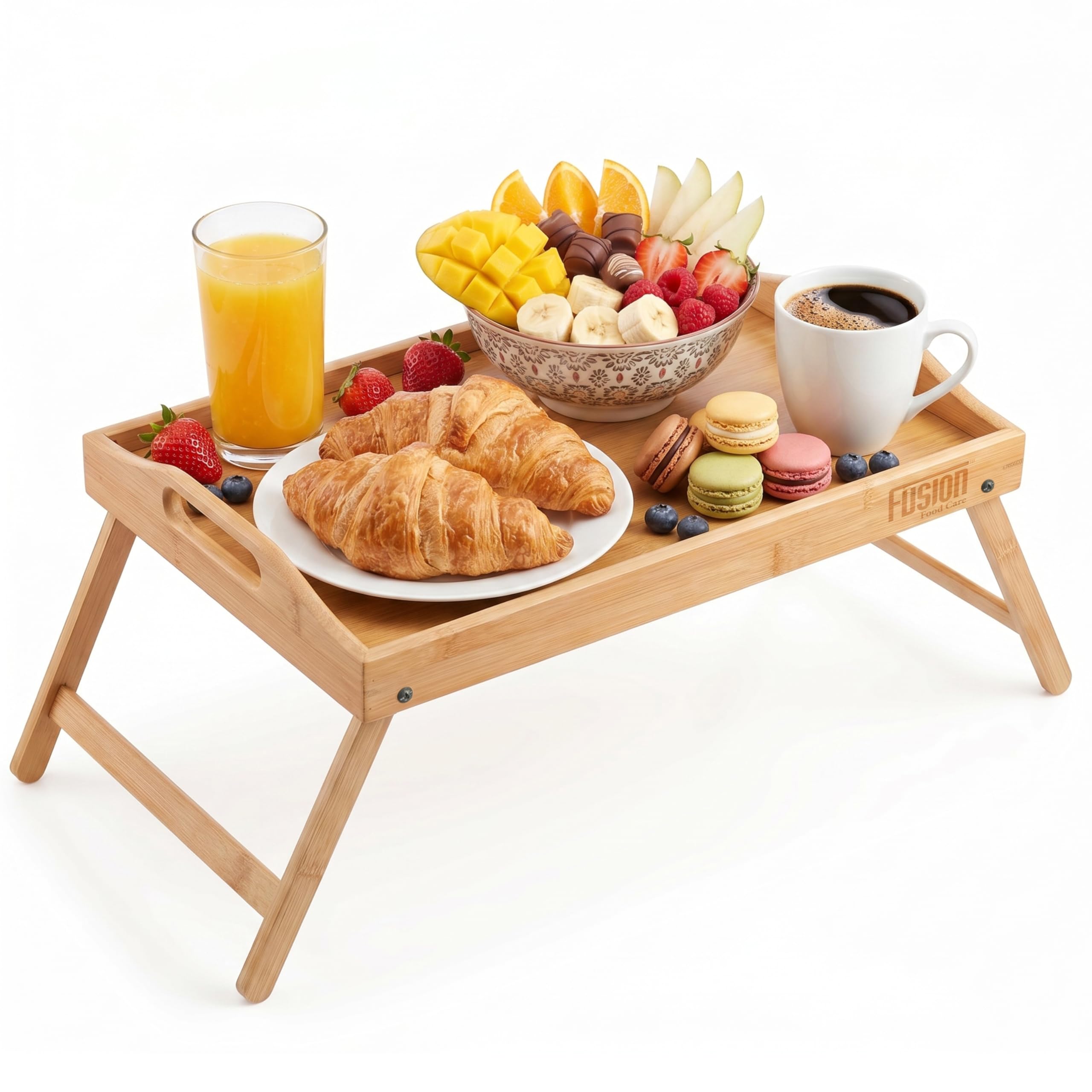Fusion Food Care Natural Fusion Food Bamboo Bed Tray Table With Foldable Legs & High Edges Multipurpose Lap Desk Free Standing Wooden Desk For Breakfast In Bed Sofa Snack Trays Strong Durable Laptop Stand Easy To Clean