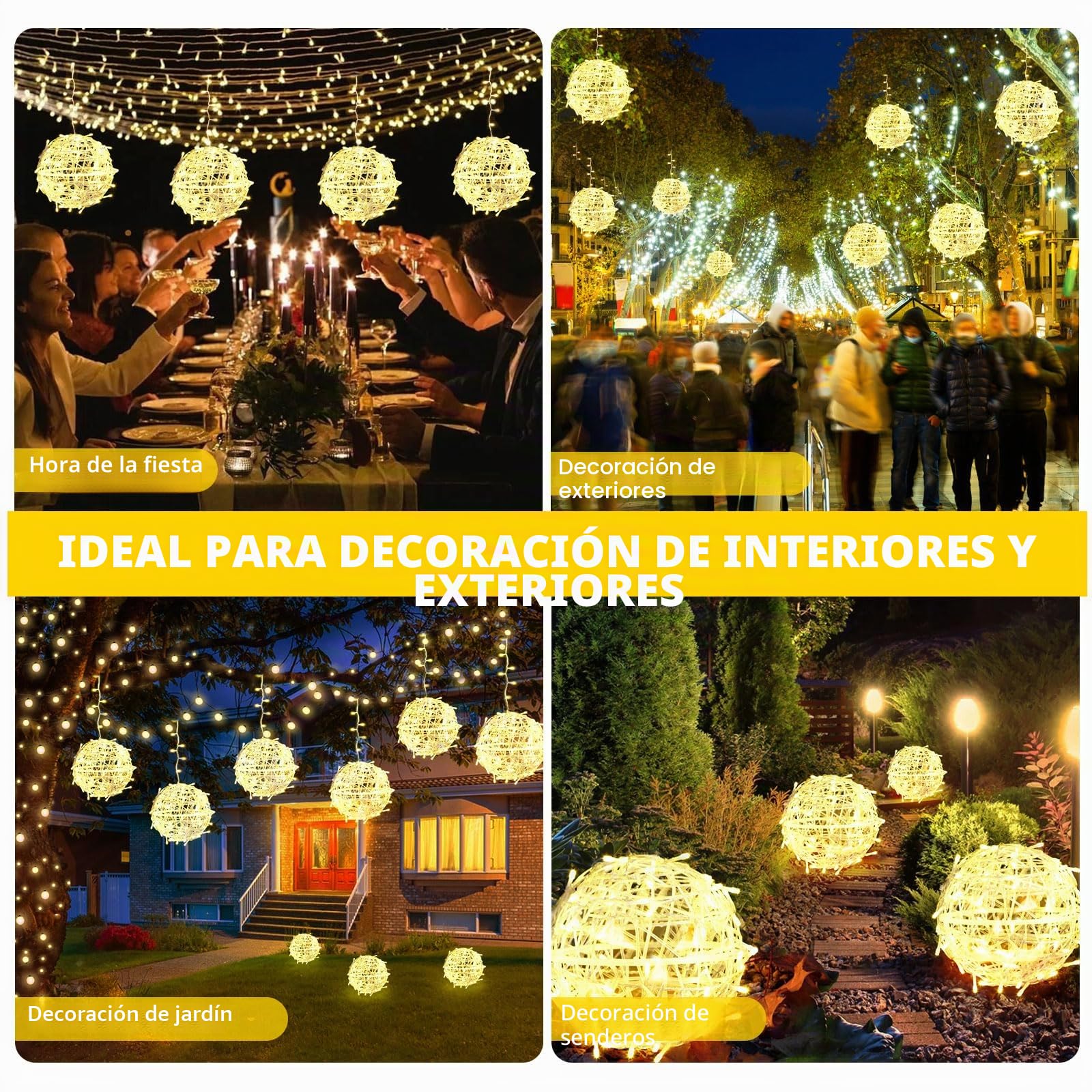 Bowfar Cadena de Luces Exterior, 20CM 4 Bolas Grandes, Bola de Navidad Colgantes con Mando a Distancia, Temporizador, Luces de Hadas Decoración para Jardín, Boda, Fiesta, Navideña, Blanco Cálido