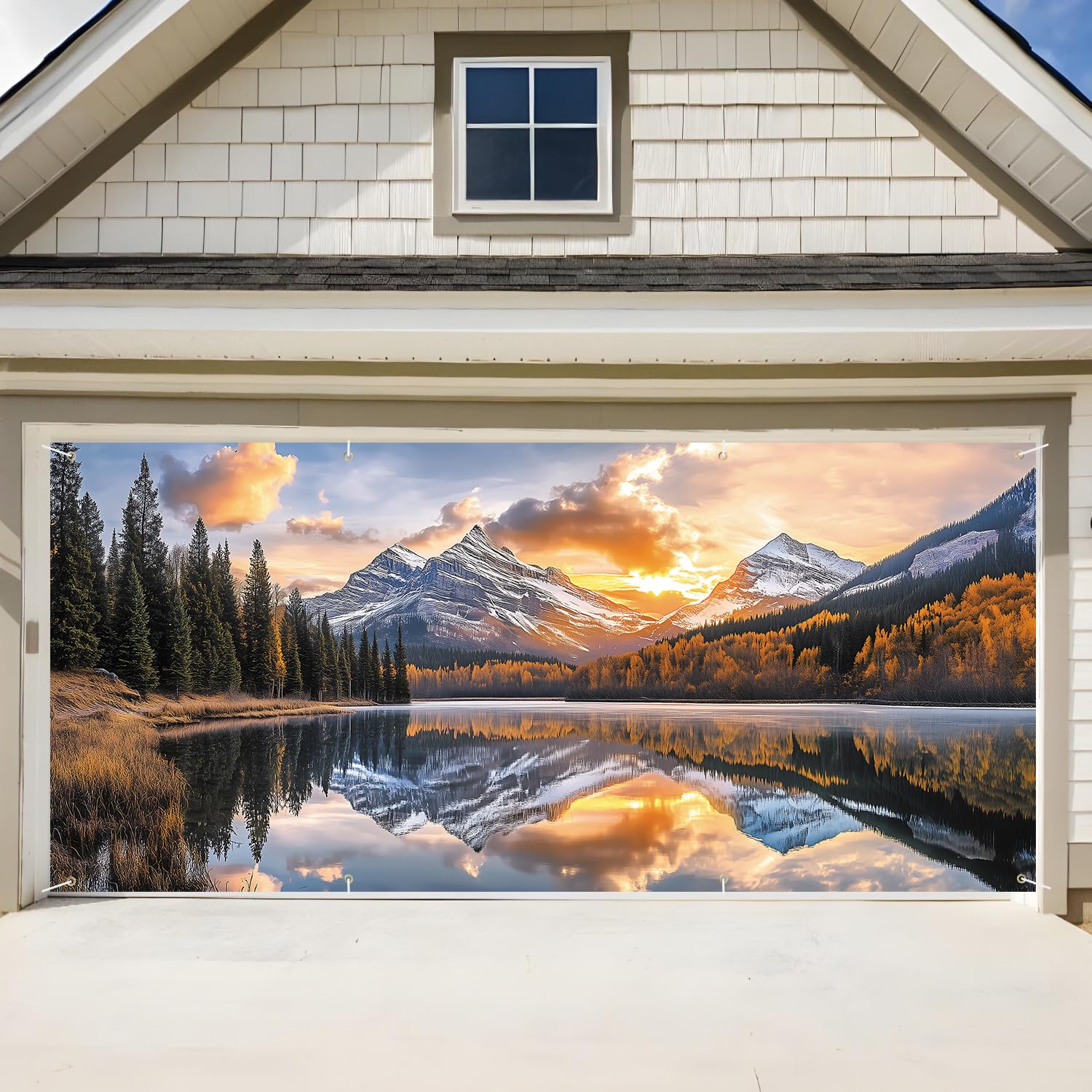 ANNA QUEEN Majestic Mountain Landscape Garage Door Banner 6 x 13FT, Vibrant Outdoor Scenery, Outdoor Garage Decoration for Parties Home Decor