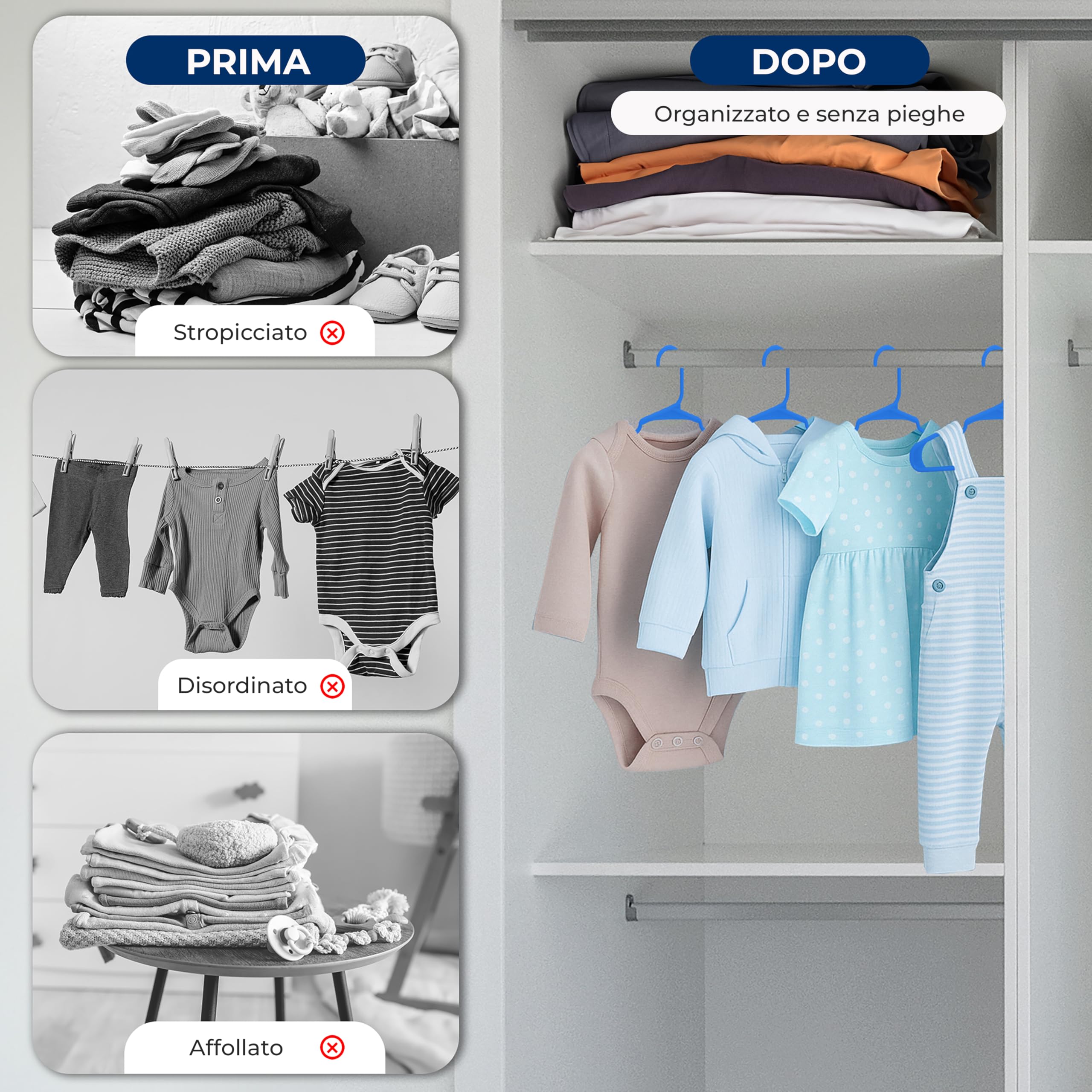 SereneLife Appendiabiti Bambini 20 Pezzi Antiscivolo Salvaspazio Blu