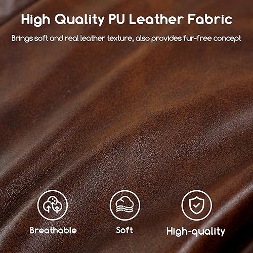 Miniatura 4 de HIGOGOGO Puf redondo de relleno otomano, pufs de piel sintética con relleno de trozos de espuma, puf peludo y esponjoso, otomano de almacenamiento,