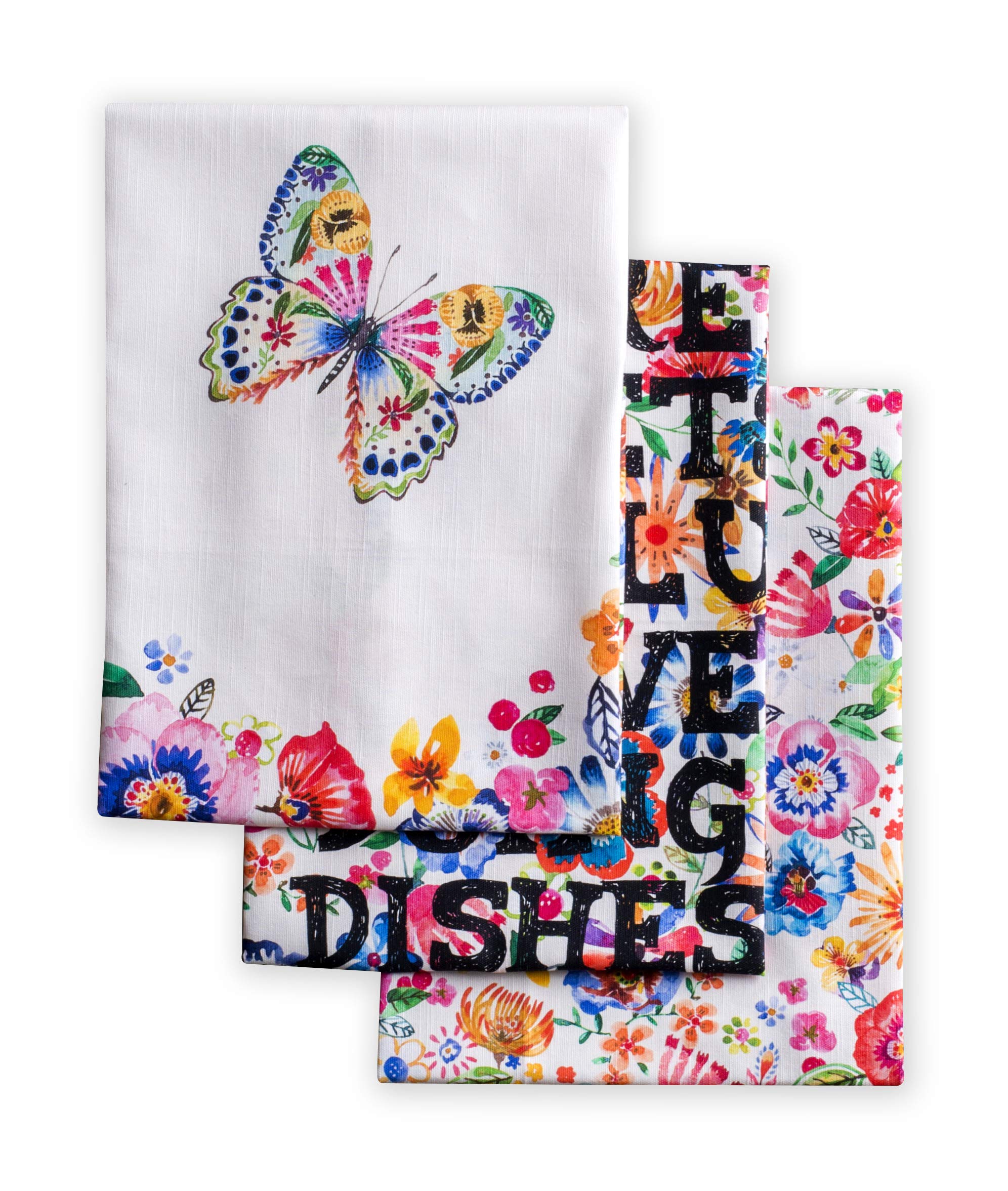 Maison d' Hermine Kitchen Towels Set of 3 100% Cotton 27.50" x 20" Reusable Cloth Tea Dish Towels Absorbent with Hanging Loop for Kitchen, Cocktail Parties Spring/Summer (Happy Florals - High Summer)