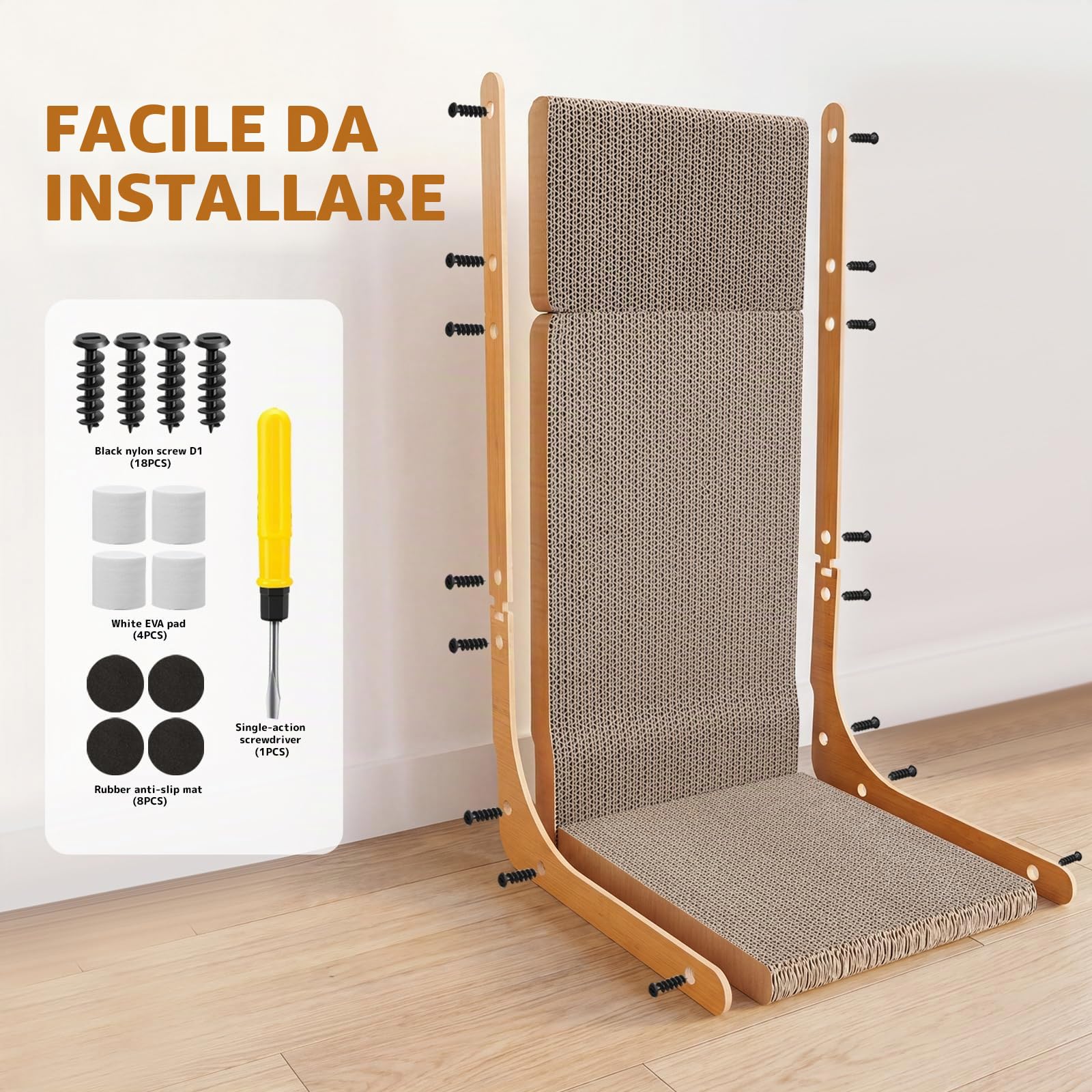 Gimars Set di 2 Tiragraffi per Gatti in Forma di L da 58cm, Tiragraffi Cartone per Proteggere Mobili e Divani, Resistente, Effetto Legno