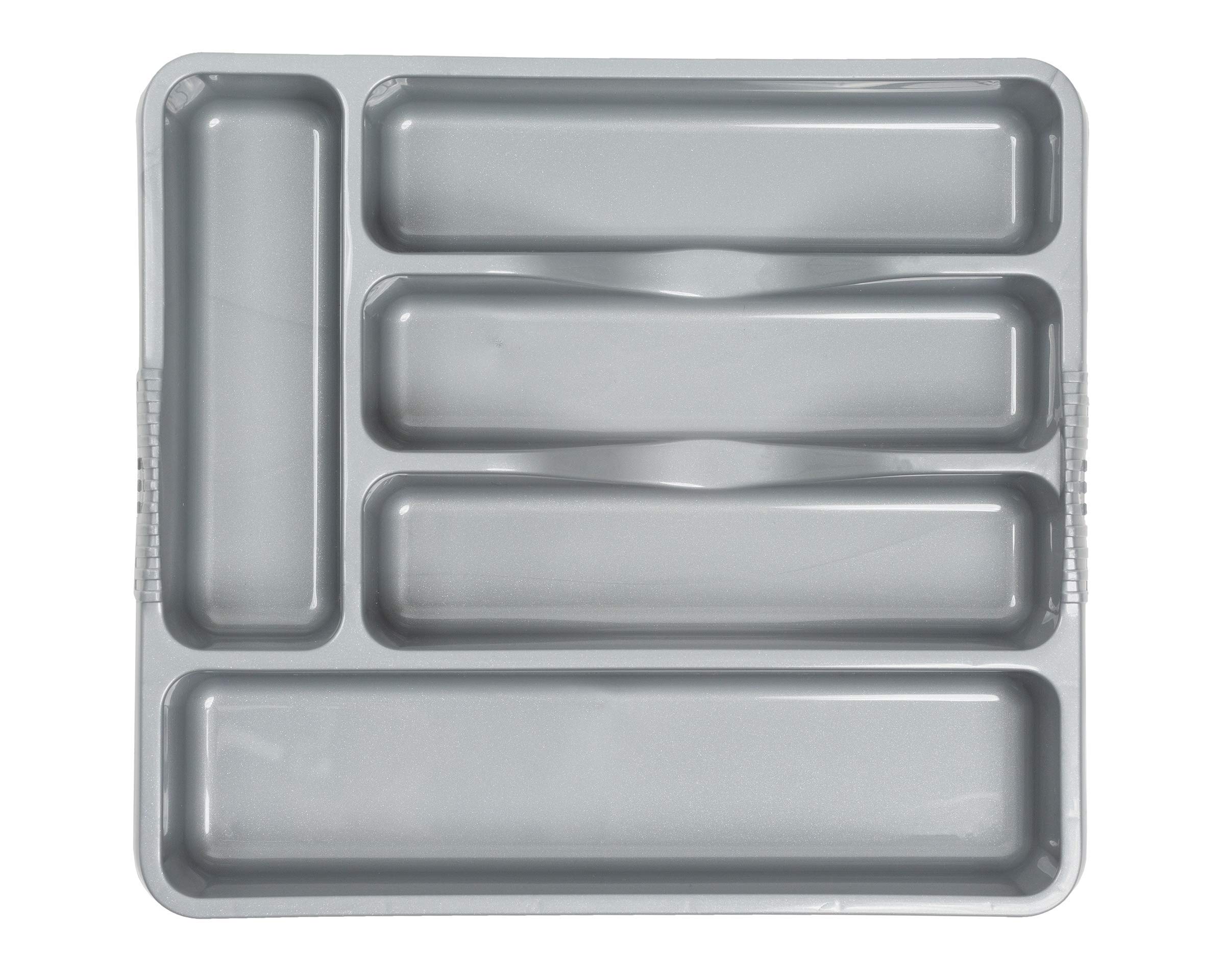 TENLITE 5 COMPARTMENT Small Cutlery Tray Kitchen Drawer Organiser Trays, Compact Plastic Tray for Knives, Forks and Spoons (33.00 x 29.50 x 5.00 cm) - Made In Uk - (Silver, Small Cutlery Tray) โ image 1