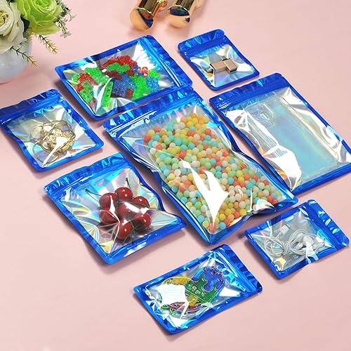 Miniatura 9 de Paquete de 100 bolsas de mylar con ventana transparente, holográficas, resellables, con cierre, para pequeñas empresas, embalaje de joyas, dulces,