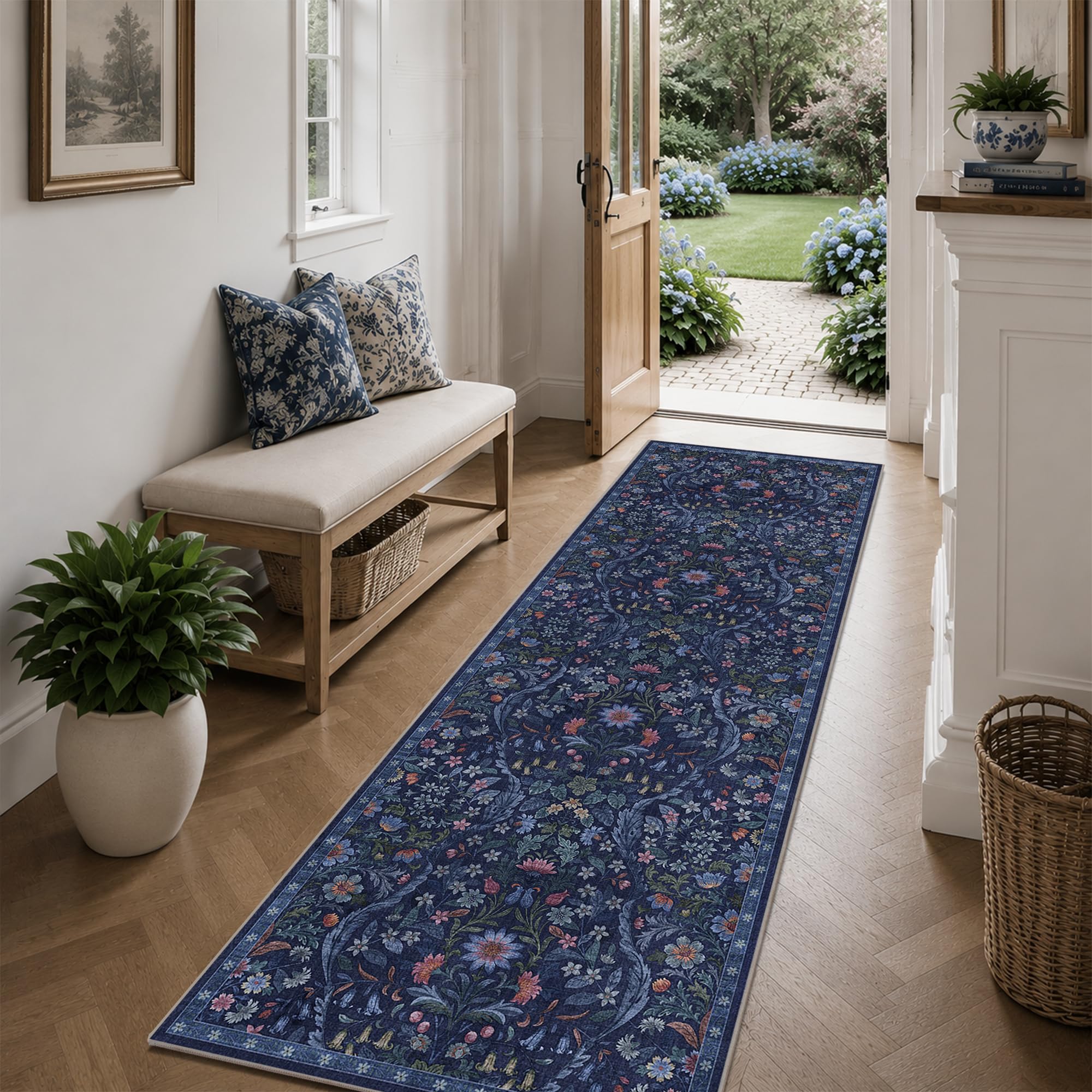 2x6 Floral Runner Rug for Hallway Washable Kitchen Runner Rug