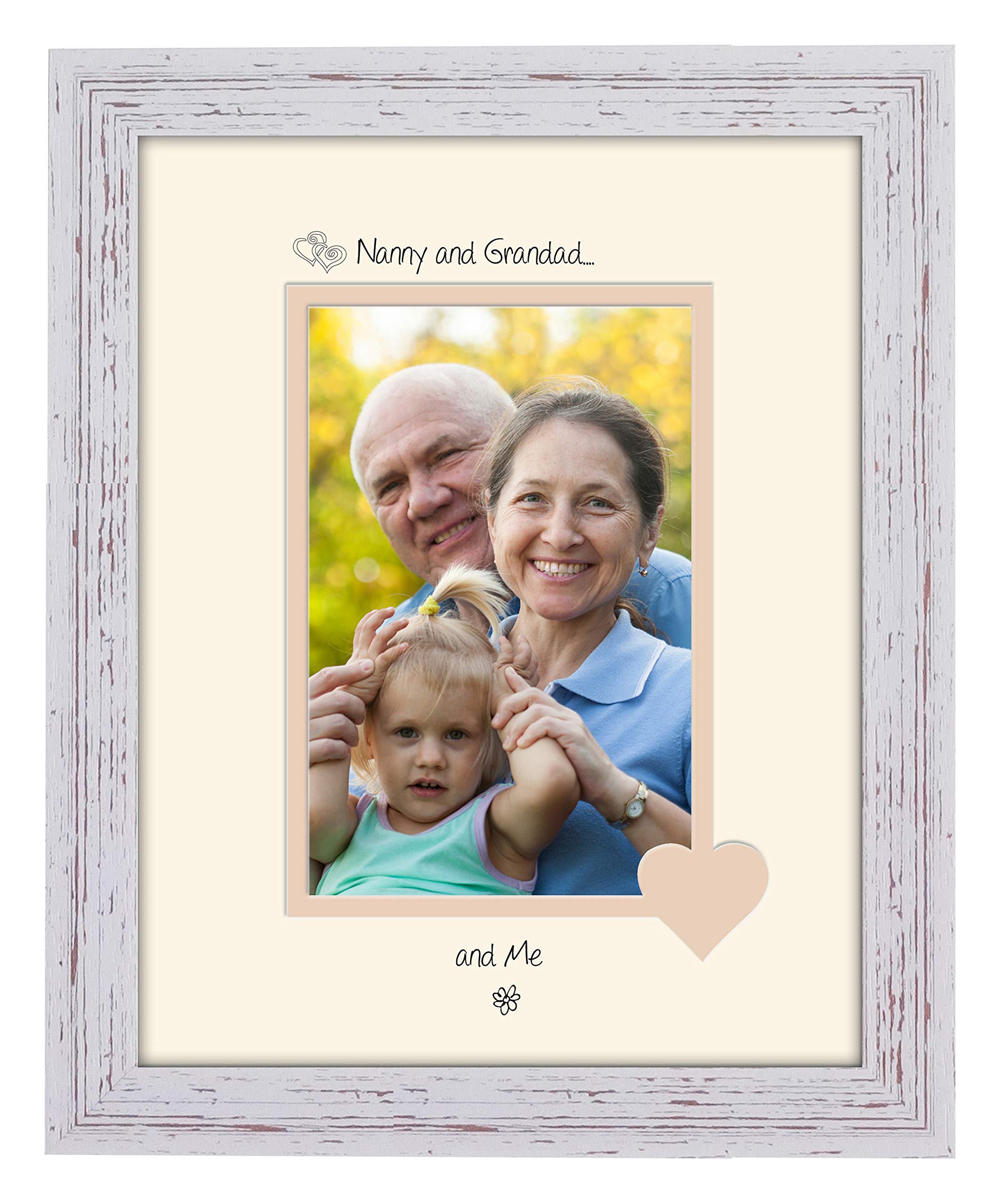 Photos In A Word Shabby Chic Frame Cream Mount Beige Inside Nanny & Grandad Photo Frame Nanny & Grandad And Me Portrait 6X4 Double Mounted 1006F Quality Gift (Shabby Chic Frame Cream Mount Beige Inside)