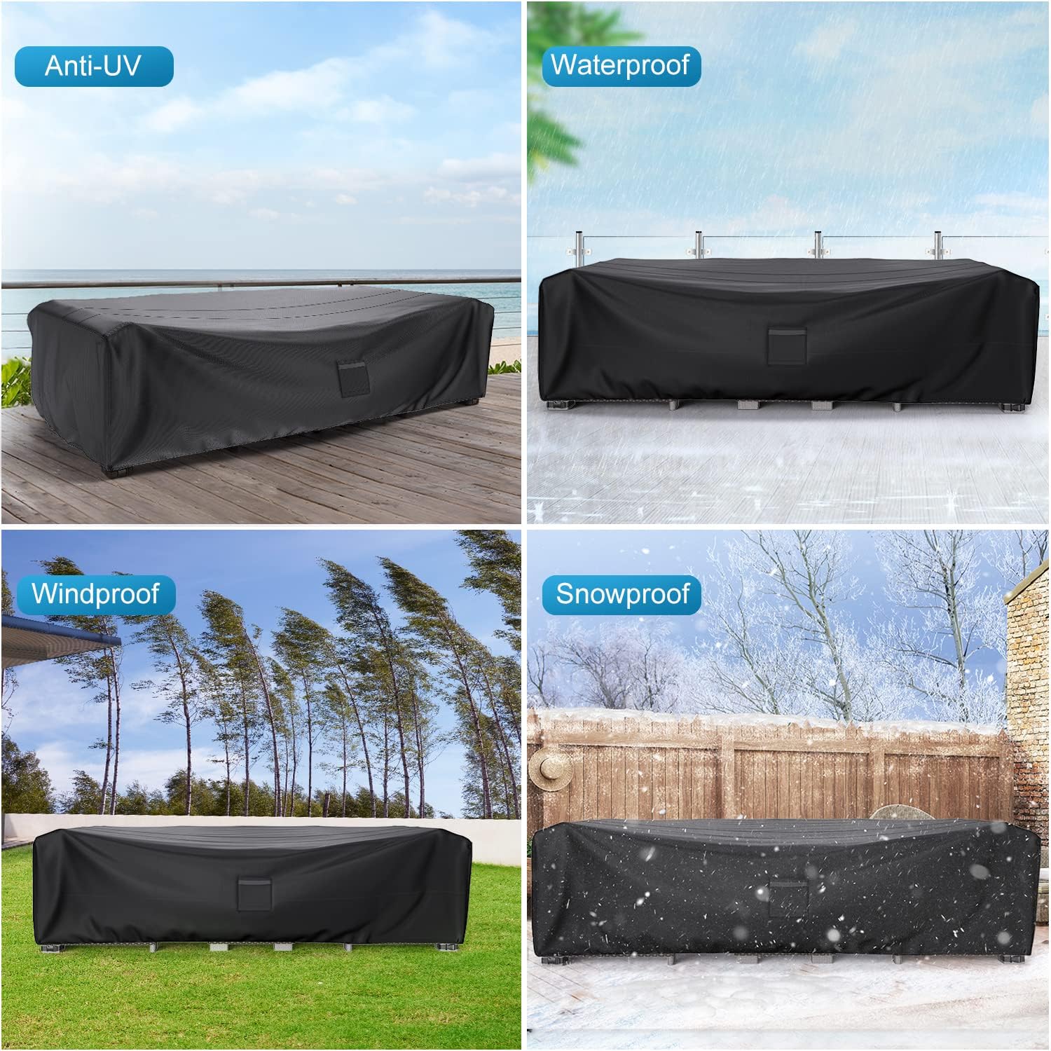 Copertura Tavolo Esterno 200x160x70cm, Copritavolo Esterno Impermeabile 600D Oxford, Anti-UV, Copertura Tavoli Giardino con Uscita d'aria per Tavoli e Sedie, Divani, Mobili in Rattan