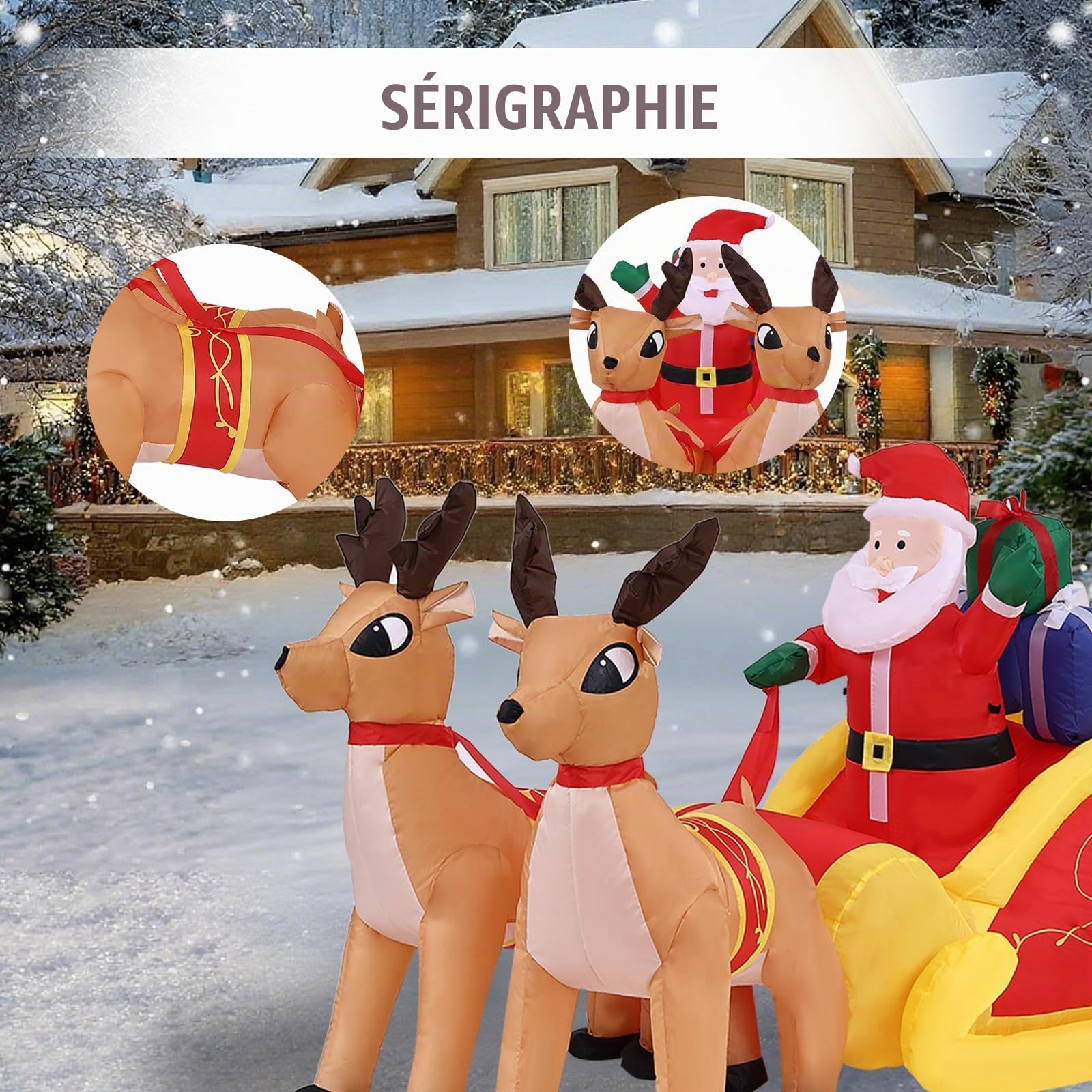 Père Noël Gonflable traîneau et Rennes éclairage LED décoration Noël extérieur fête Lumineux Personnage 220 * 110 * 130cm