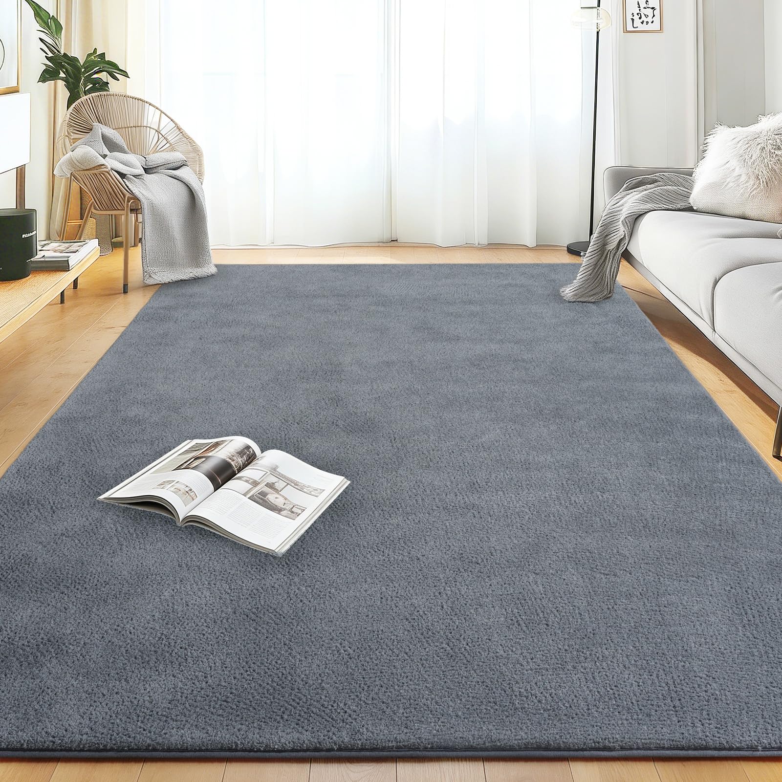 Rezutan Large Rugs for Living Room Ultra Soft Fluffy Shaggy Carpet Washable Non-Slip Area Rug for Bedroom & Kids Room Cosy Indoor Floor Mat, 140X200cm, Light Grey — image 1