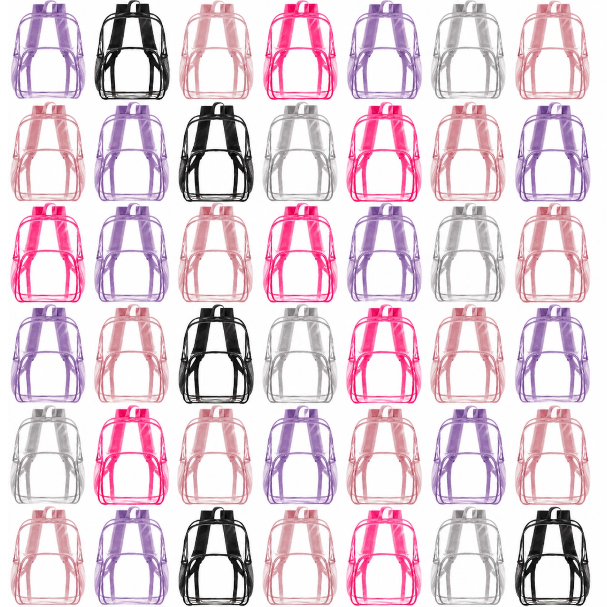 Amylove 48 Pcs Clear Backpack bulk for Stadium Events Heavy Duty PVC Transparent Bookbag for College Workplace Security (15 Inches,6 Colors)