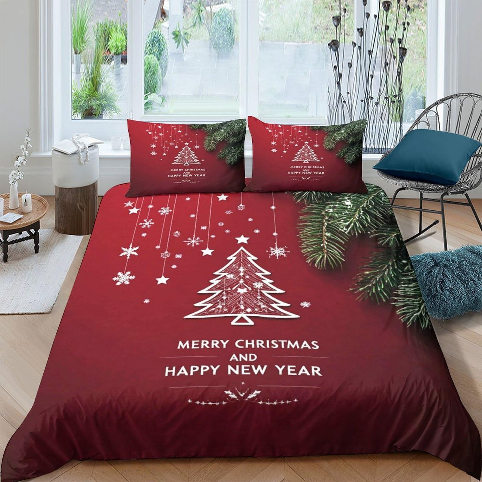 Ctjqhvkz Style-10 3D Printed Christmas Tree Fitted Sheet Microfiber Red Bedroom Decor Snowflake Mattress Cover For Home Guest Room Single（135X200cm）