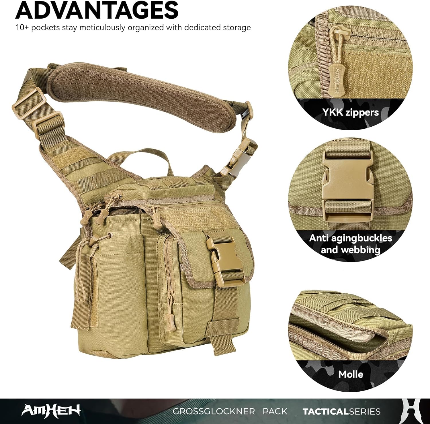 10L Tactical Shoulder Bag – Rugged Side Pack for Daily & Hiking, Quick-Access Satchel with Water Bottle Holder