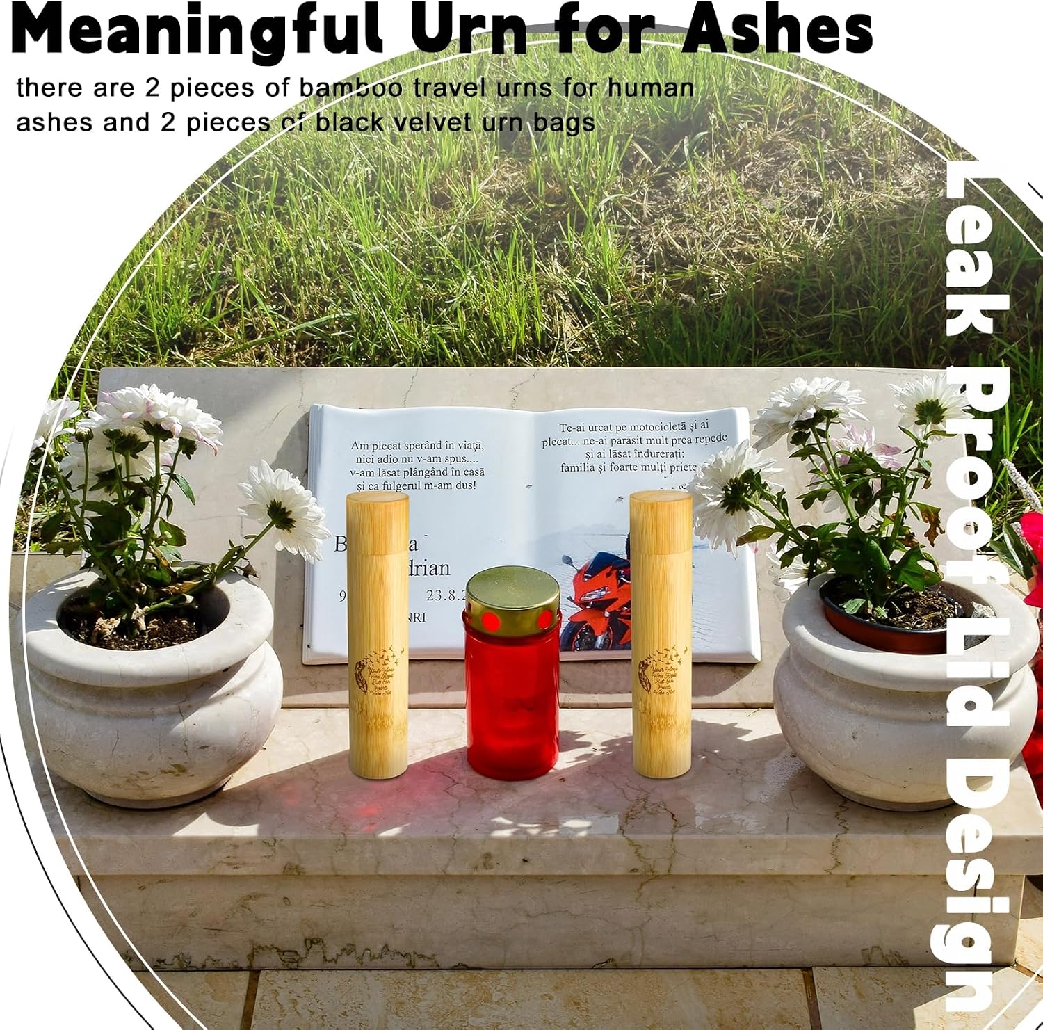 Thyle 2 Sets Bamboo Scattering Cremation Ash Scattering Urns Biodegradable Urns for Human Adult Small Tube Keepsake Urn and Black Velvet Bag for Humans Male Women Pet Dog Cat Ashes (Feather)