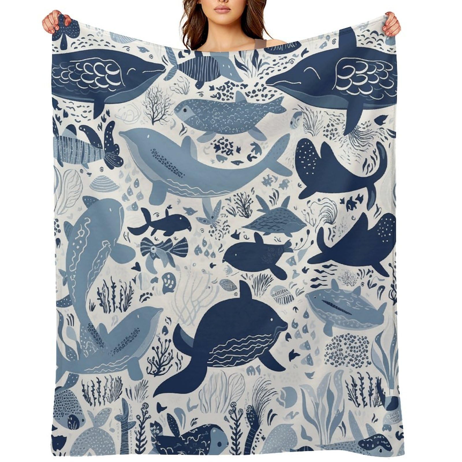 Flannel Fleece Throw Blanket - 30"x40" Super Soft Plush,Lightweight Wrinkle Resistant Cozy Turtle Octopus Pattern Ocean Theme Blanket for Couch Sofa Bed Travel Camping and Gift