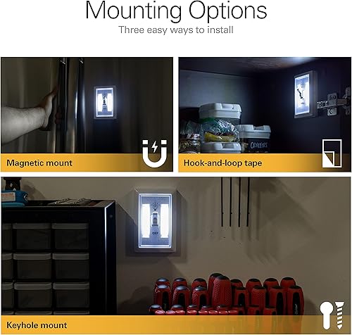 Miniatura 3 de Lights By Night Interruptor de luz LED inalámbrico, paquete de 2, funciona con pilas, 100 lúmenes, luz de grifo, interruptor de luz portátil,