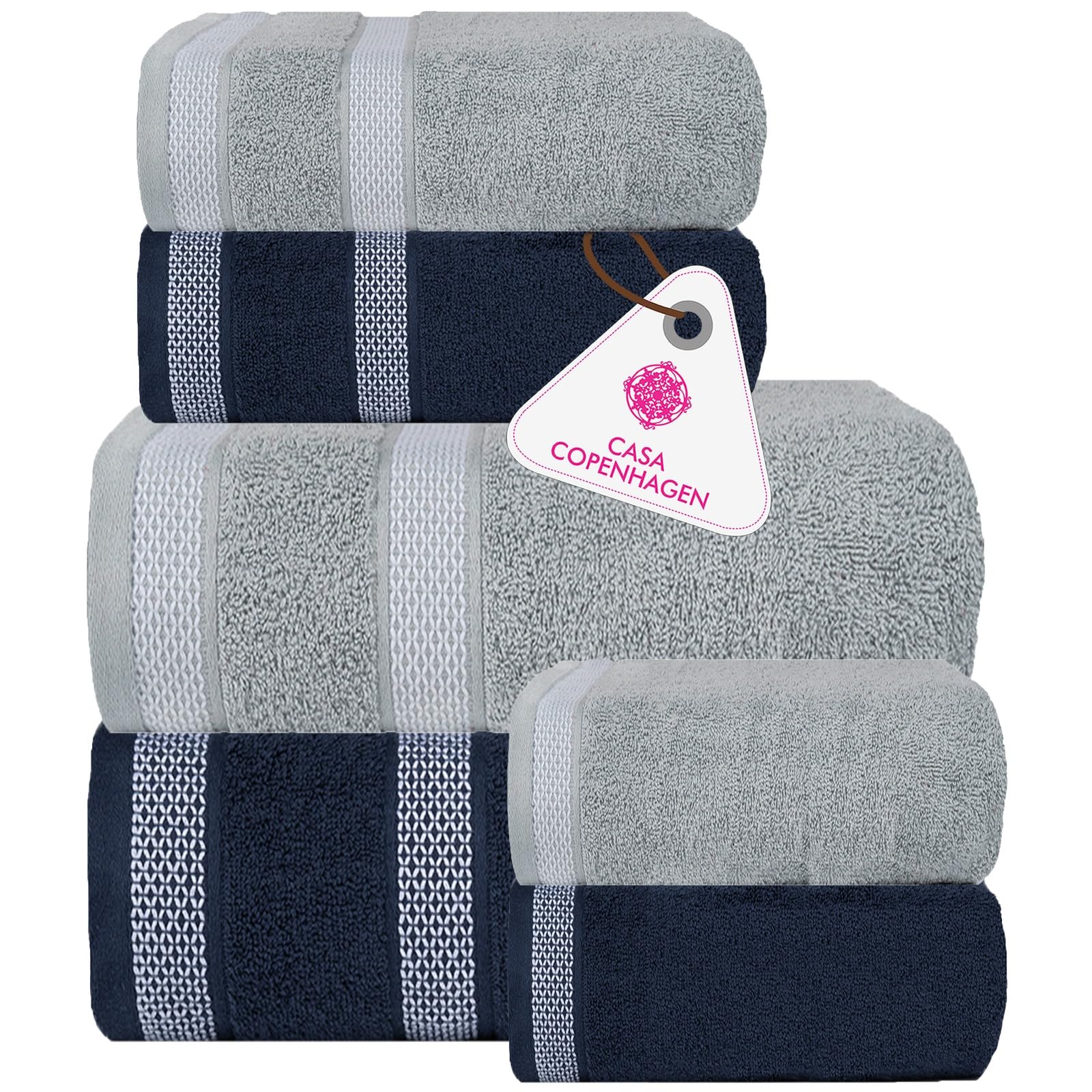 Set Asciugamani 6 Pezzi Casa Copenhagen - Cotone Egiziano 550 G/m&sup2;, Grigio Pino+Viola