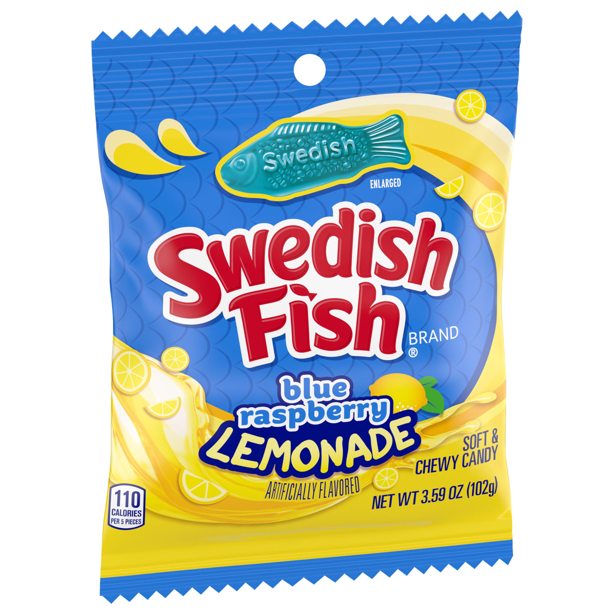 SWEDISH FISH Dulces suaves y esponjosos con limonada de frambuesa azul, dulces sueltos, 340 - 101,8 g bolsa