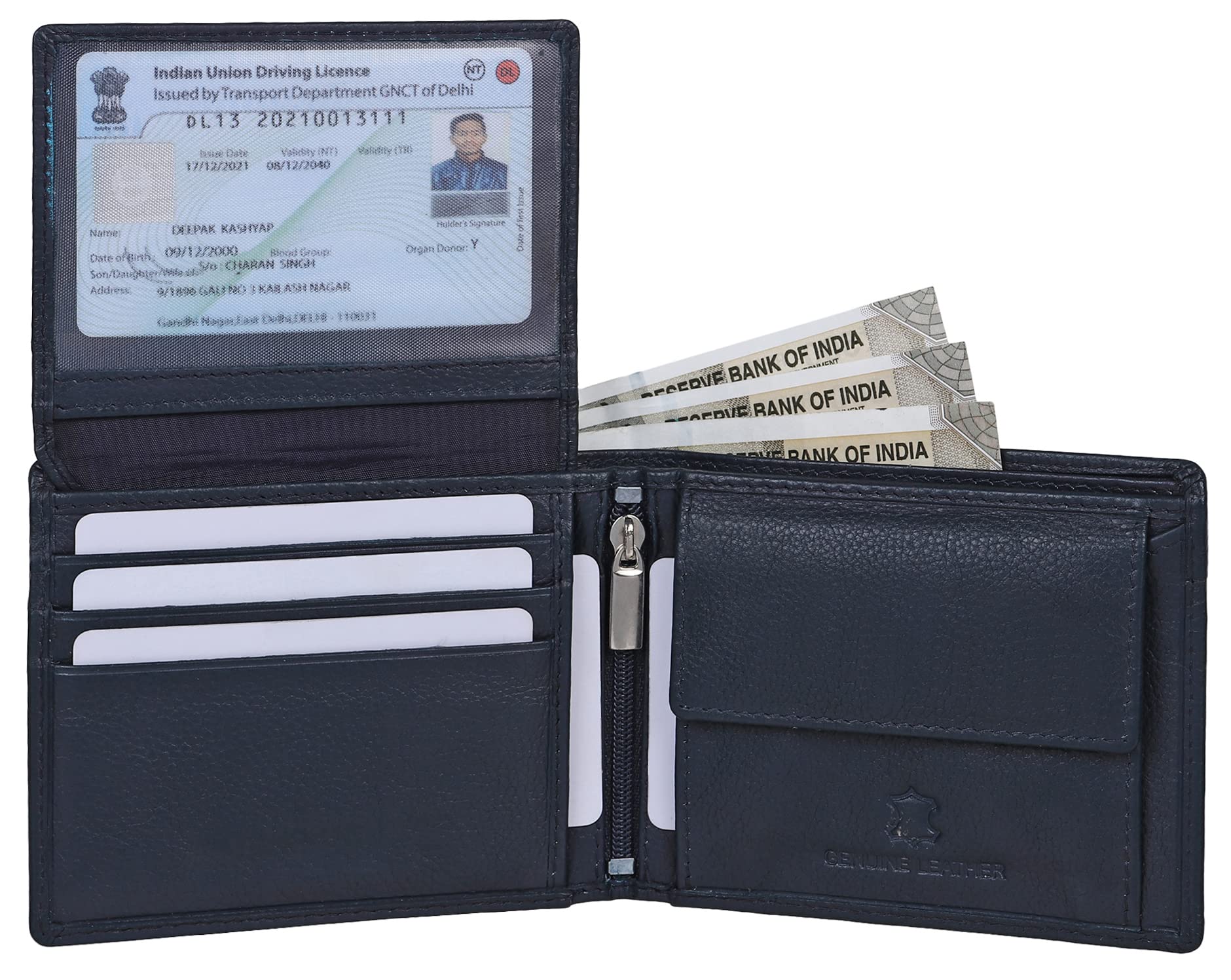 NAPA HIDE Leather Wallet for Men I Handcrafted I 6 Card Slots I 2 Currency & Secret Compartments I 1 Zipper & 2 ID Card Slots - Image 4 thumbnail