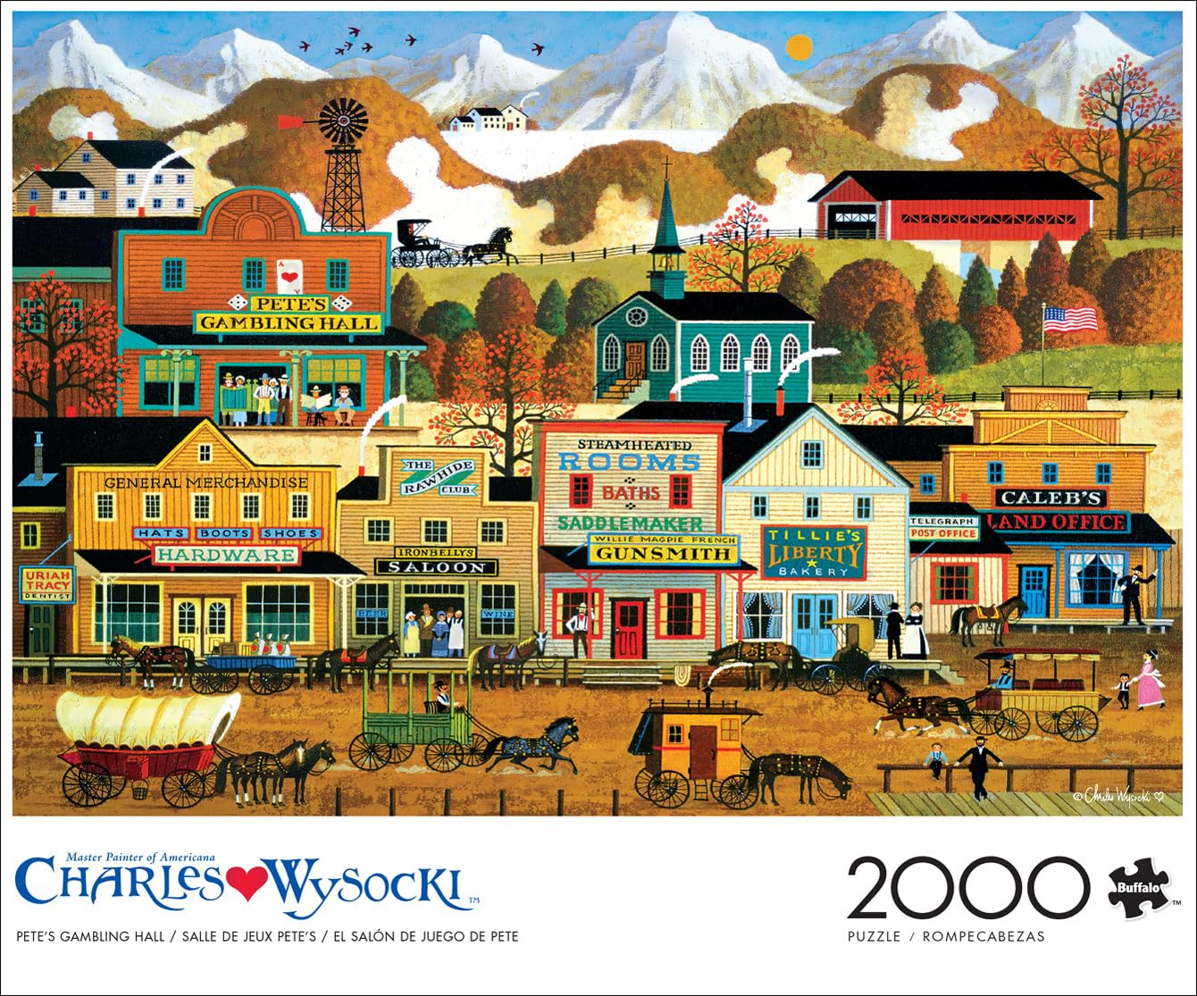 Buffalo Games - Charles Wysocki – Pete's Gambling Hall – Puzzle de 2000 pièces pour Adultes – Puzzle Stimulant Parfait pour Les soirées de Jeu – Taille finie : 38,50 x 26,50 cm
