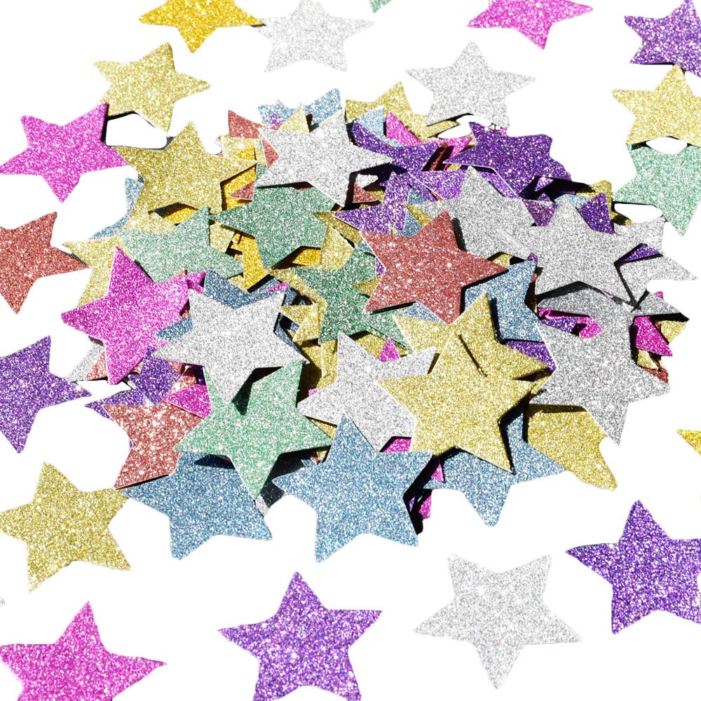 Ushinemi Colorful Glitter Star Confetti Sprinkles for Table Party Decorations, Large Confetti Poppers, 200Pcs
