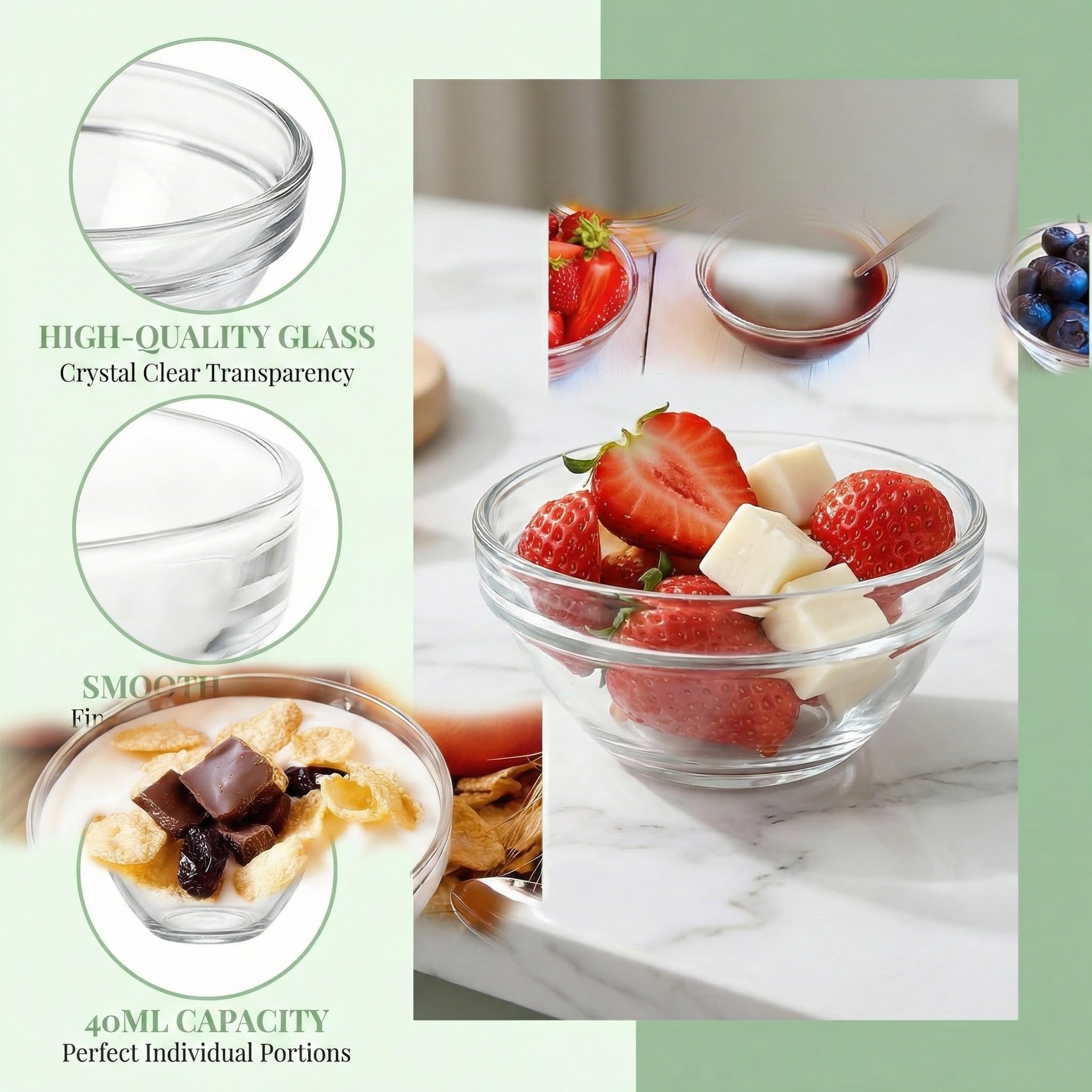Set da 24 Ciotole Piccole di Vetro Trasparente, 6.2x2.8cm, Ciotole per Salse e Condimenti, Mini Ciotole per Marmellata e Olio, Aceto, Spezie per Casa e Ristorante, Eleganti e Resistenti