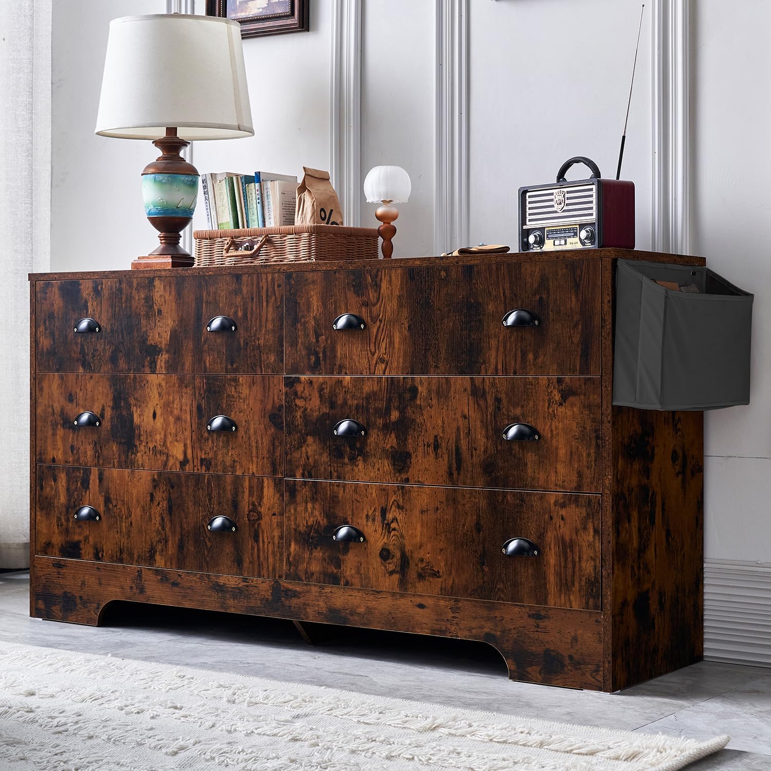 Ljirnt Wood Dresser for Bedroom, 6 Drawer Dresser Metal