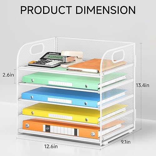 Miniatura 2 de Organizador de papel de 5 bandejas con asa, organizador de archivos de escritorio de malla, organizador de clasificador de papel para oficina, hogar