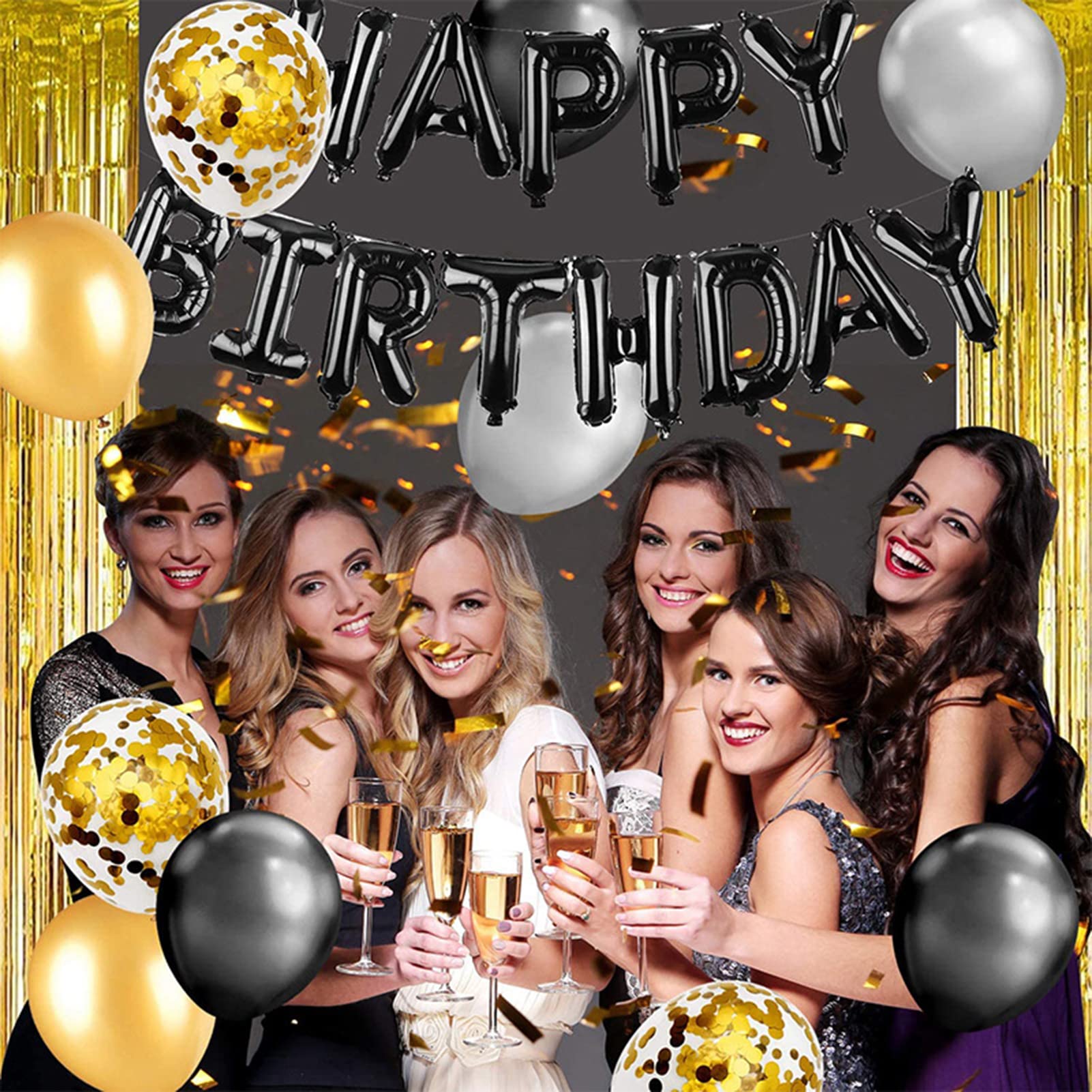 Amazon Cherrygo 誕生日 飾り付け 誕生日バルーン 風船 数字 バルーン Happy Birthday バルーン シラスバルーン 紙吹雪風船 誕生日 飾り付け 大人 誕生日 飾り こどもの日 子供の日プレゼント 男の子 女の子 黒 風船 バルーン おもちゃ