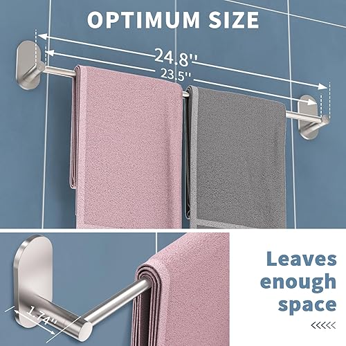 Miniatura 7 de Toallero autoadhesivo para baño, acero inoxidable de 24 pulgadas y aleación de zinc, sin taladro, toallero resistente, para cocina, gabinete,