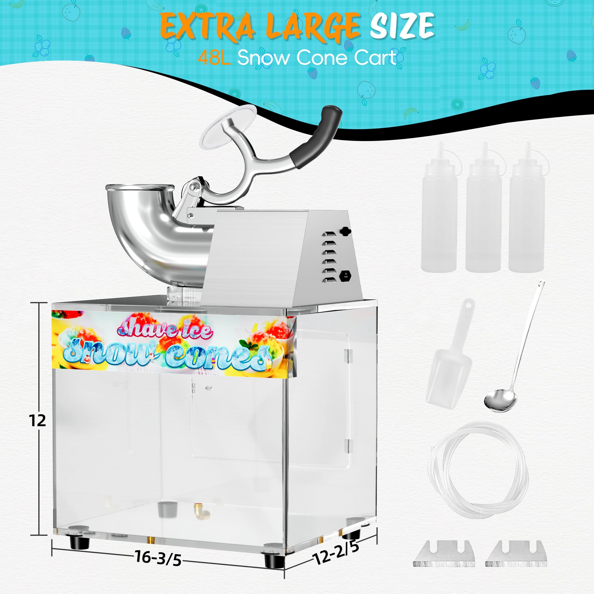 VALONDINO 48L Schneekegel-Maschine, 226.8 kg/H kommerzielle rasierte Eismaschine für Schneekegel, 300 W elektrischer flauschiger Schneekegel-Hersteller für Party, geeignet für Party-Aktivitäten